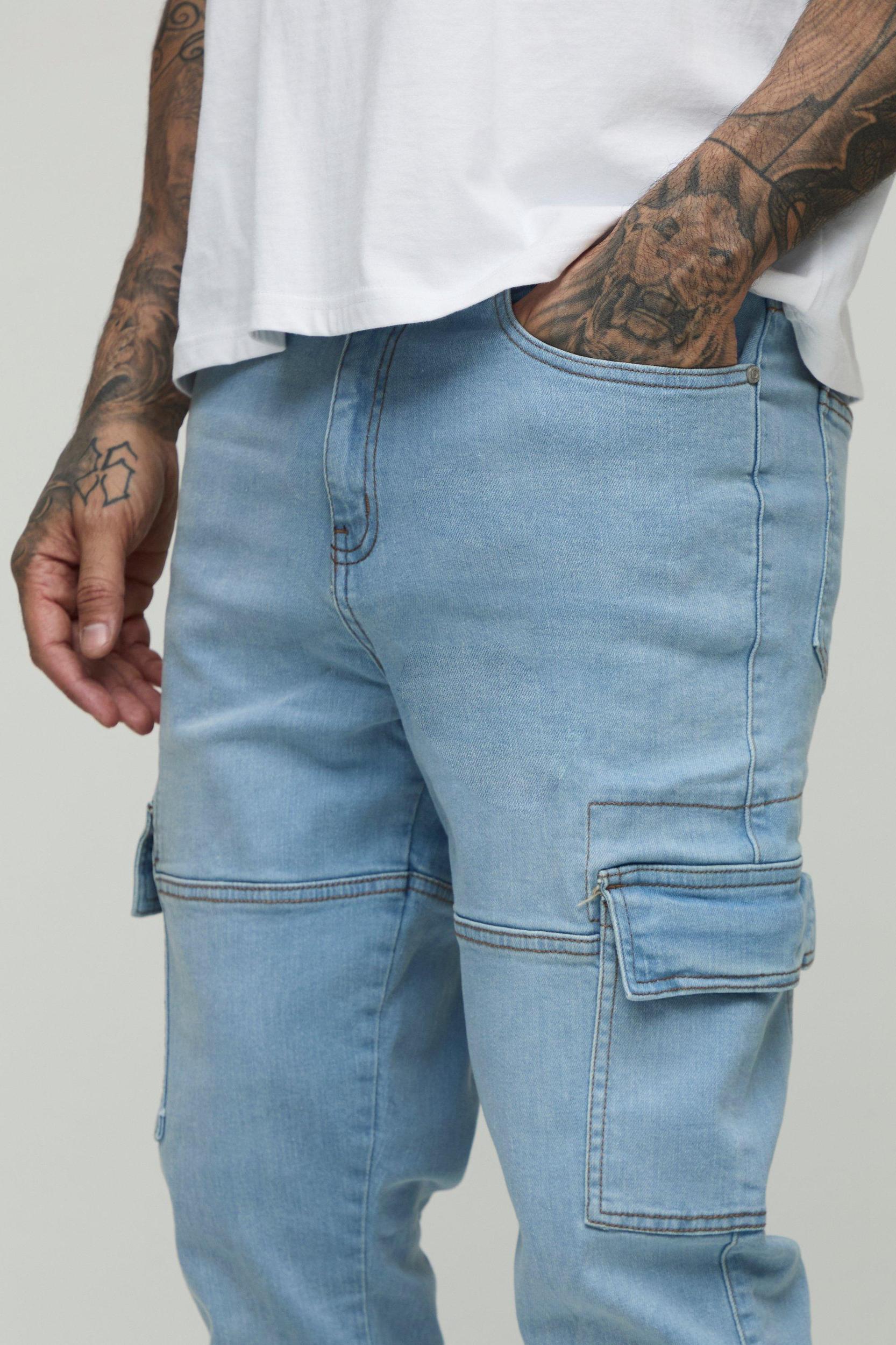 Tall Seam Detail Cargo Slim Fit Jeans | boohooMAN USA Product Image