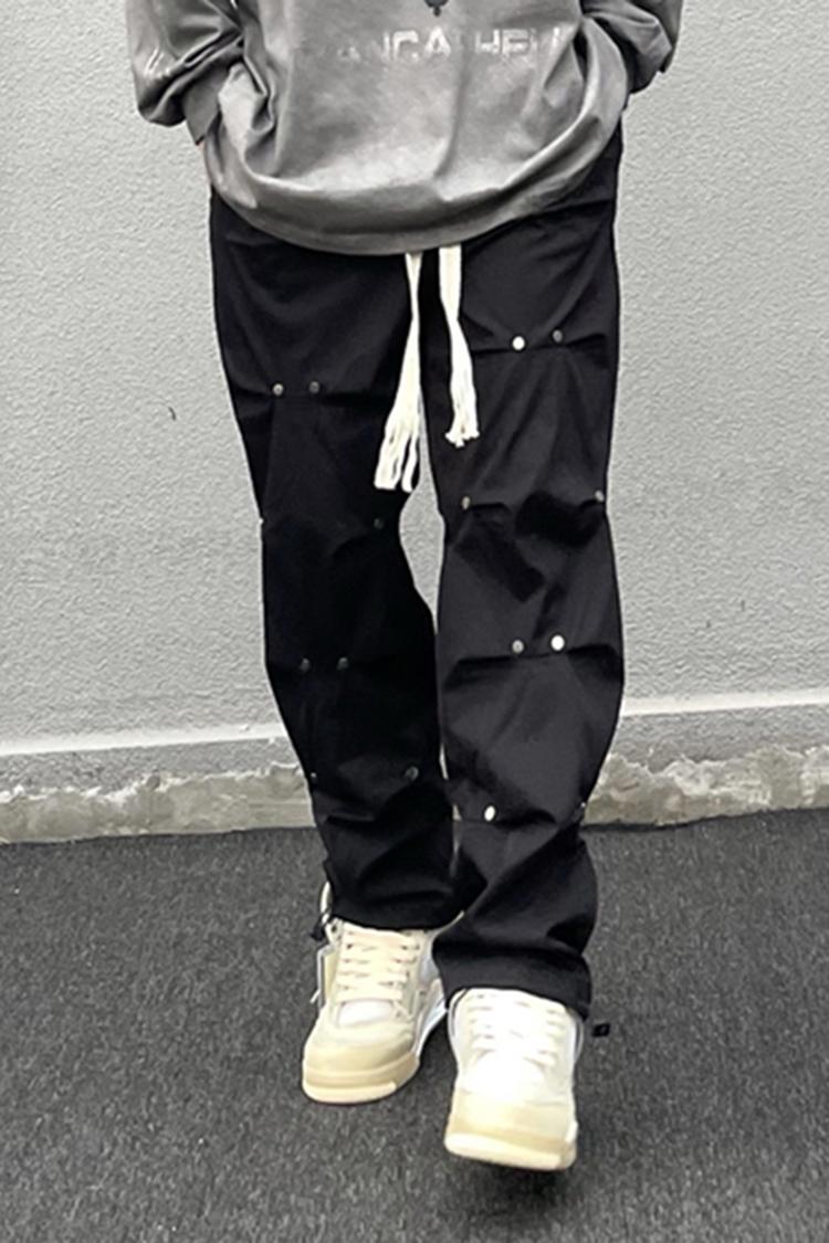 Casual Solid Color Rivet Pleated Pants Product Image