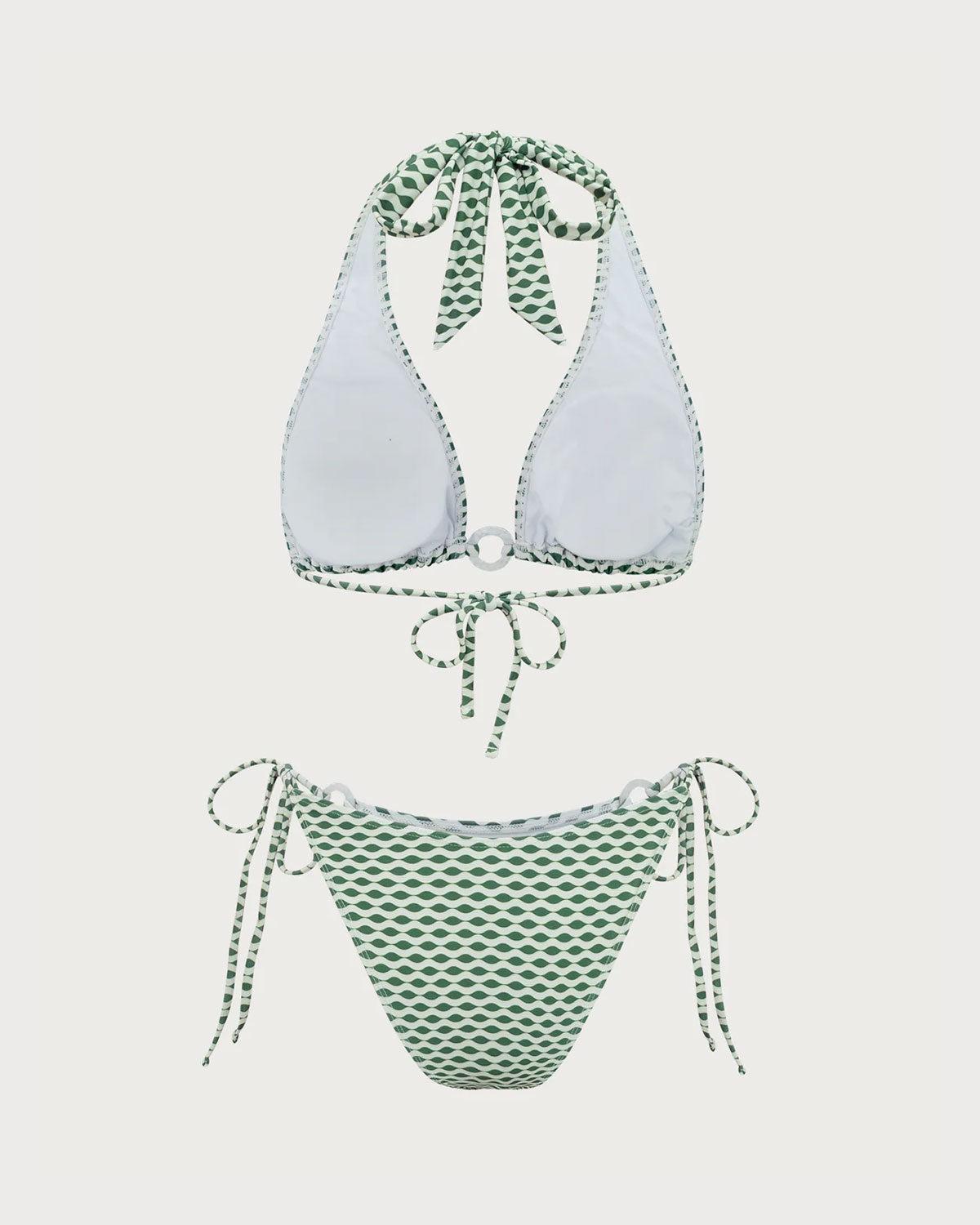 Green Wave Print Hoop Bikini Set Product Image