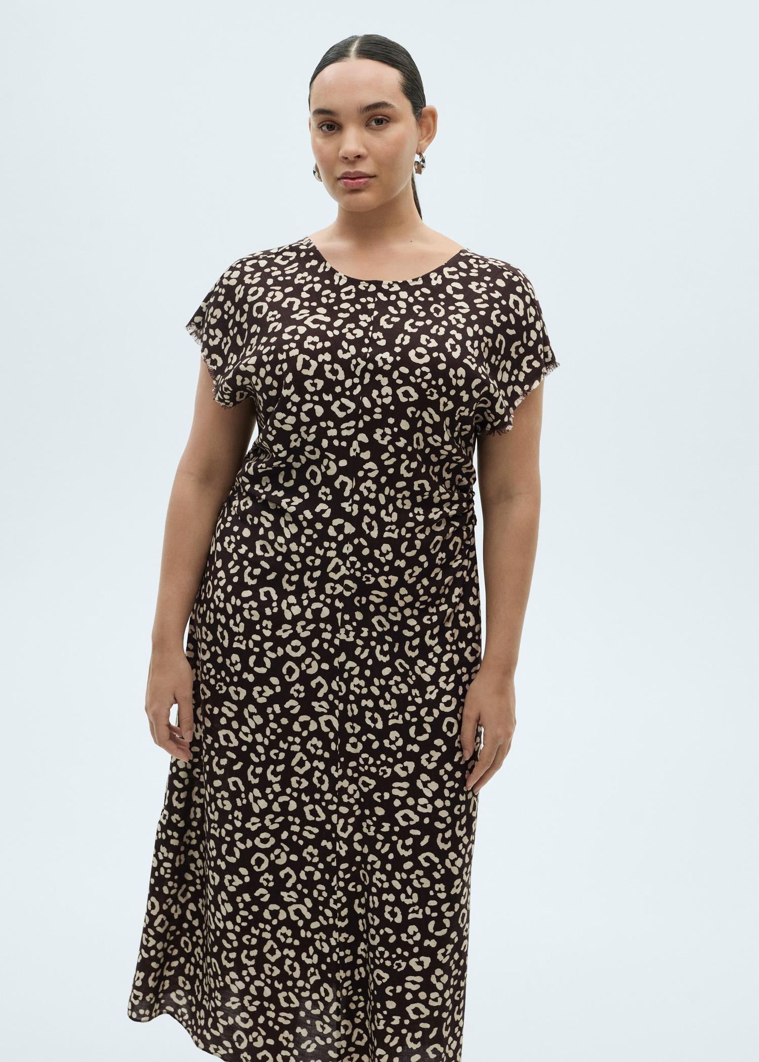 Leopard-print dress with frayed ends - Women | MANGO USA Product Image