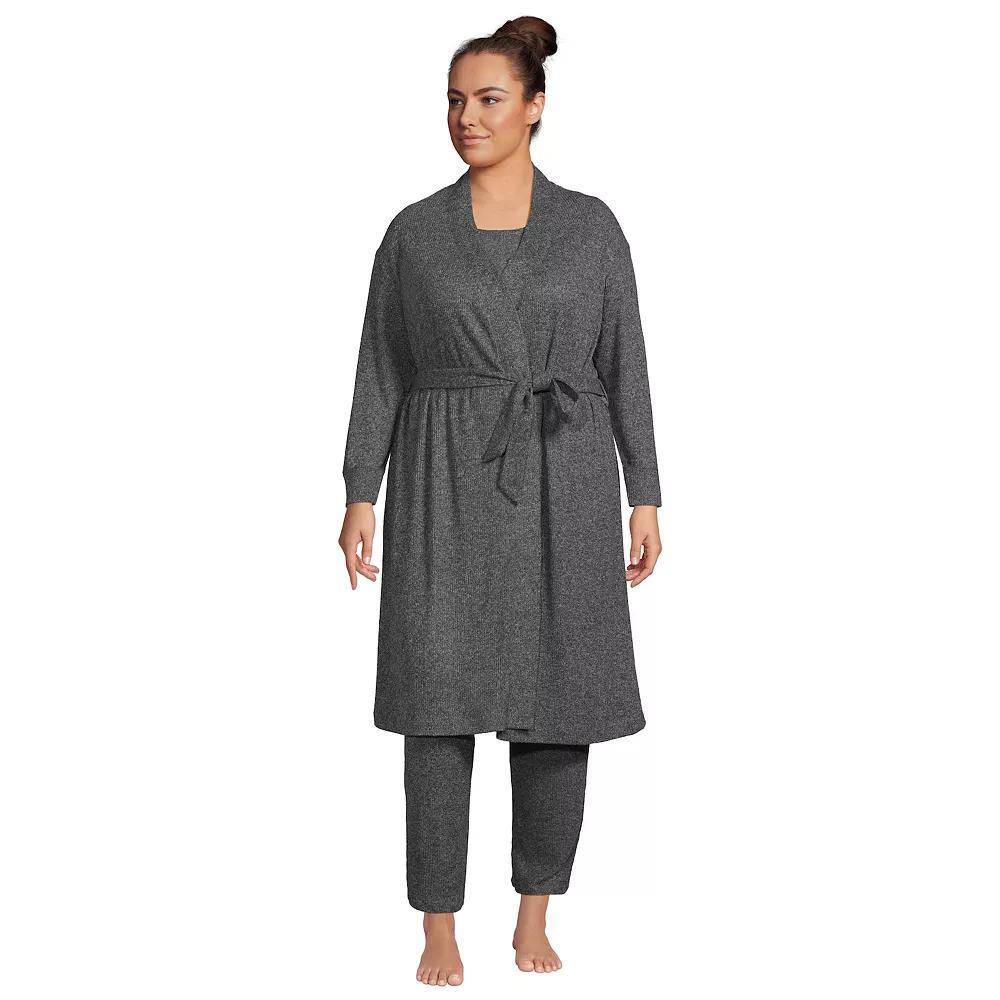 Plus Size Lands' End Women's Cozy 3 Piece Pajama Top, Pajama Pants & Robe Sleep Set, Size: 1XL, Rich Red Product Image
