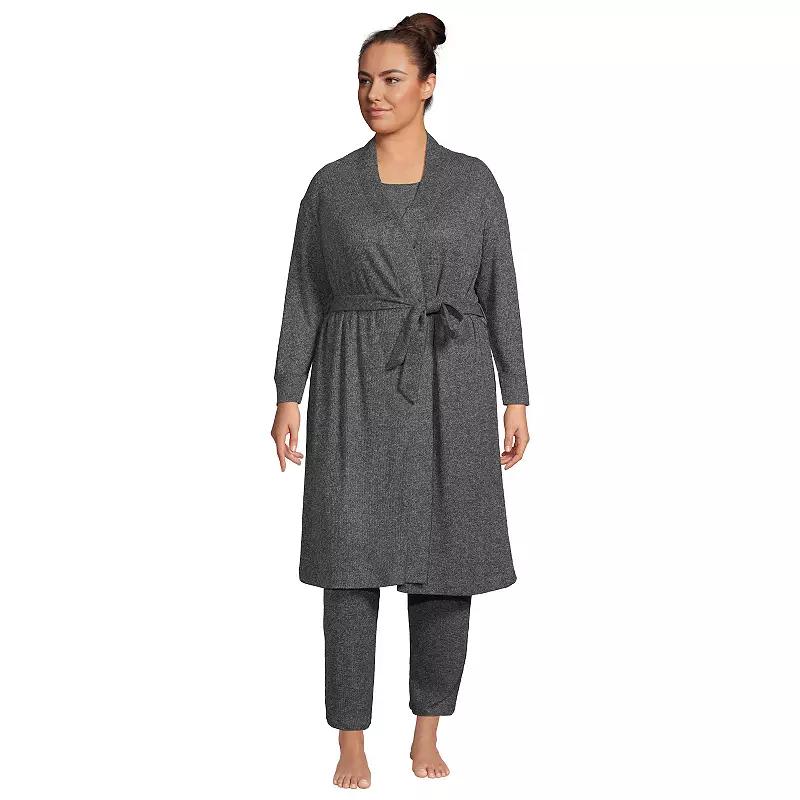 Plus Size Lands' End Women's Cozy 3 Piece Pajama Top, Pajama Pants & Robe Sleep Set, Size: 1XL, Rich Red Product Image