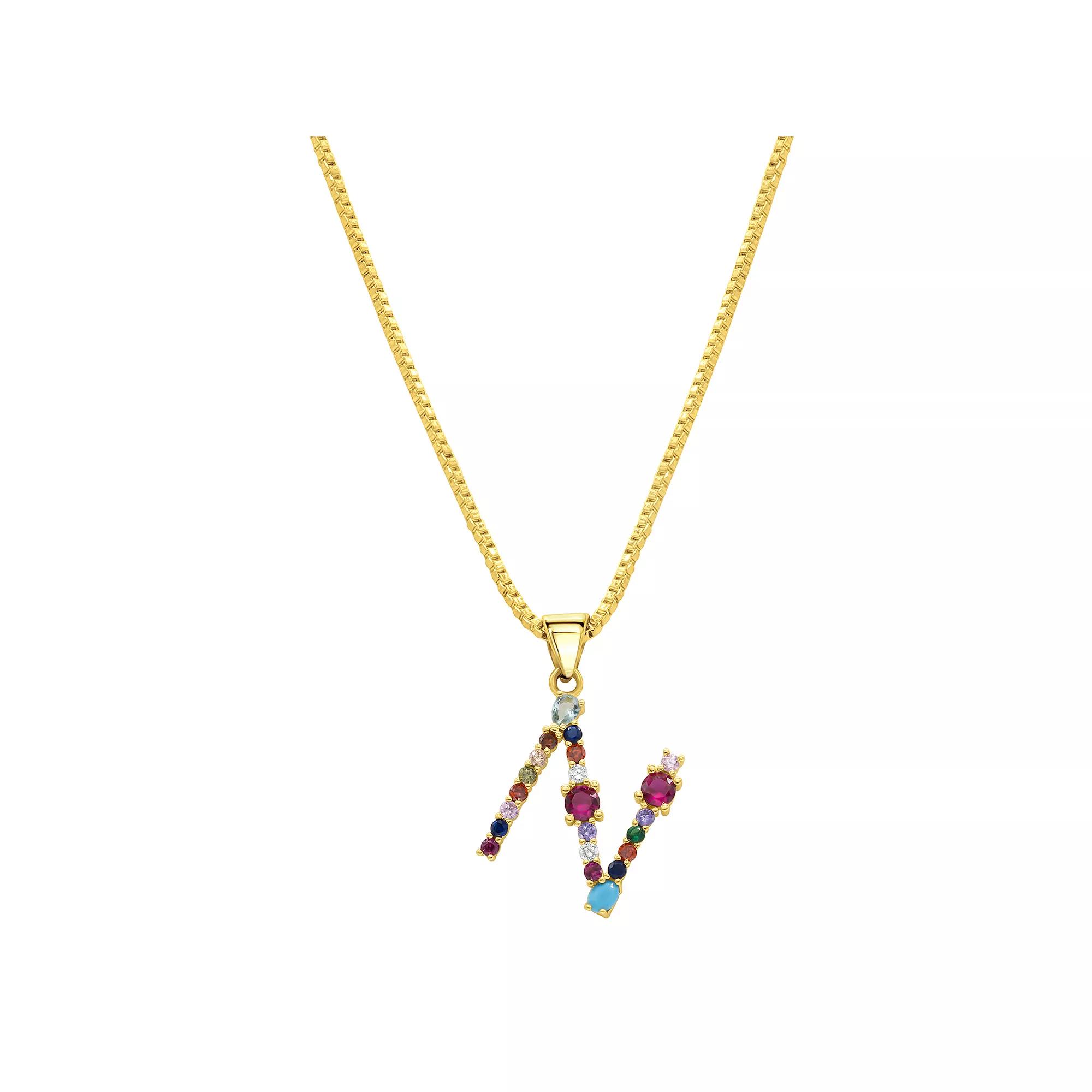 Adornia Gold Tone Multi Color Cubic Zirconia Initial Necklace, Women's,  Product Image