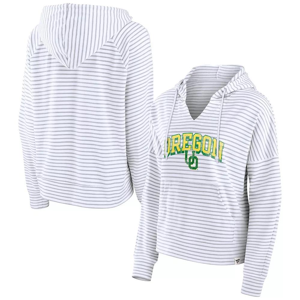 Women's Fanatics Branded  White Oregon Ducks Striped Notch Neck Pullover Hoodie, Size: Small Product Image