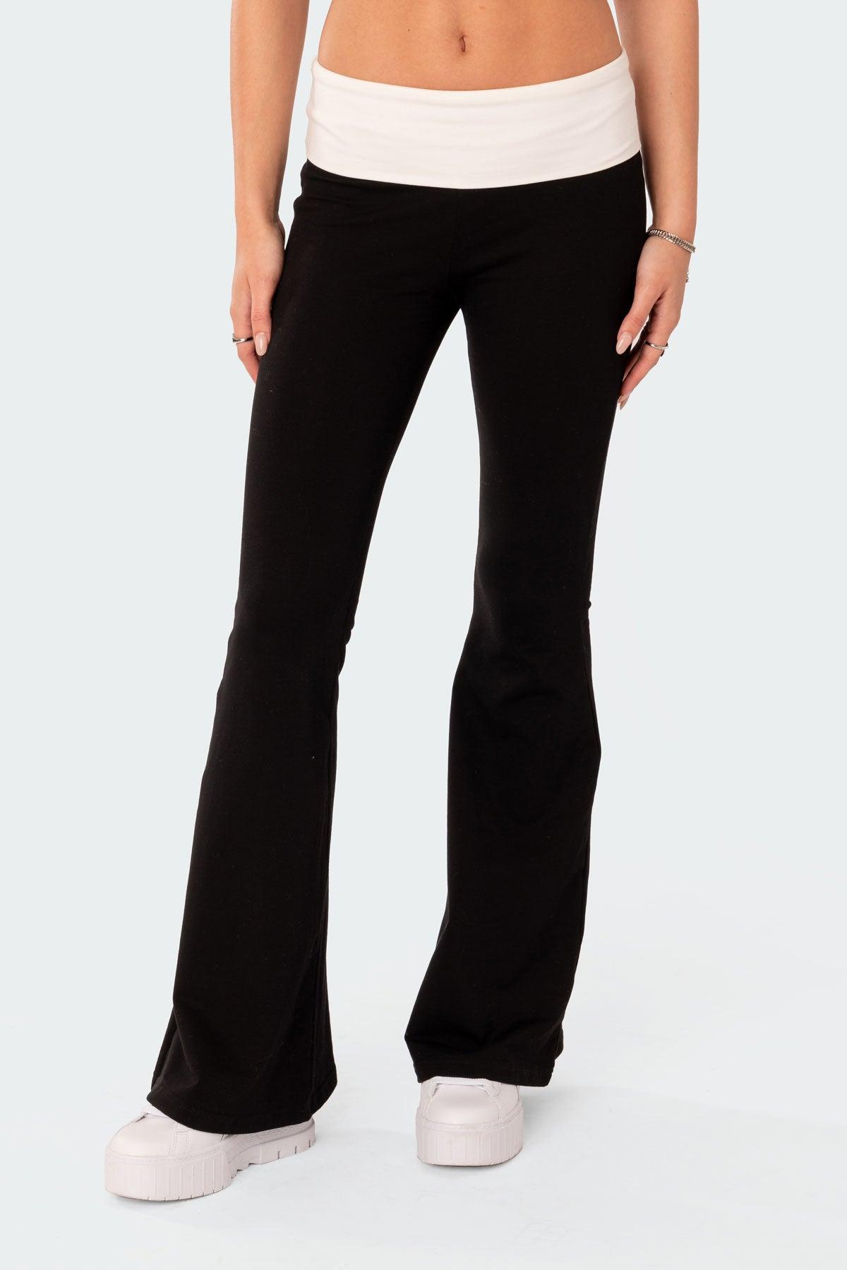 Contrast Fold Over Flared Leggings Product Image