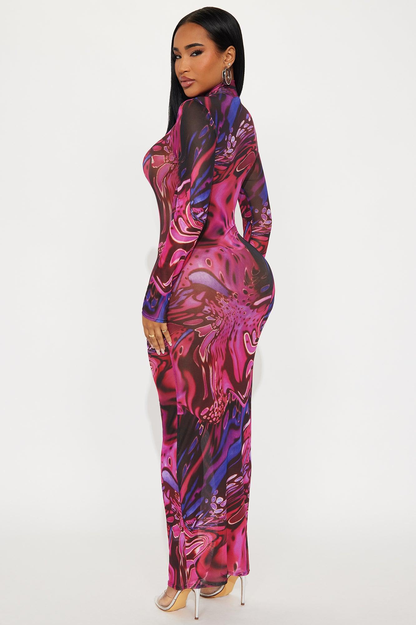 Vivid Sins Mesh Maxi Dress - Pink/combo Female Product Image