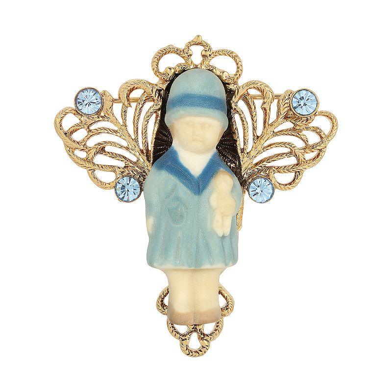 1928 14k Gold Dipped Porcelain Doll Pin, Women's, Blue Product Image