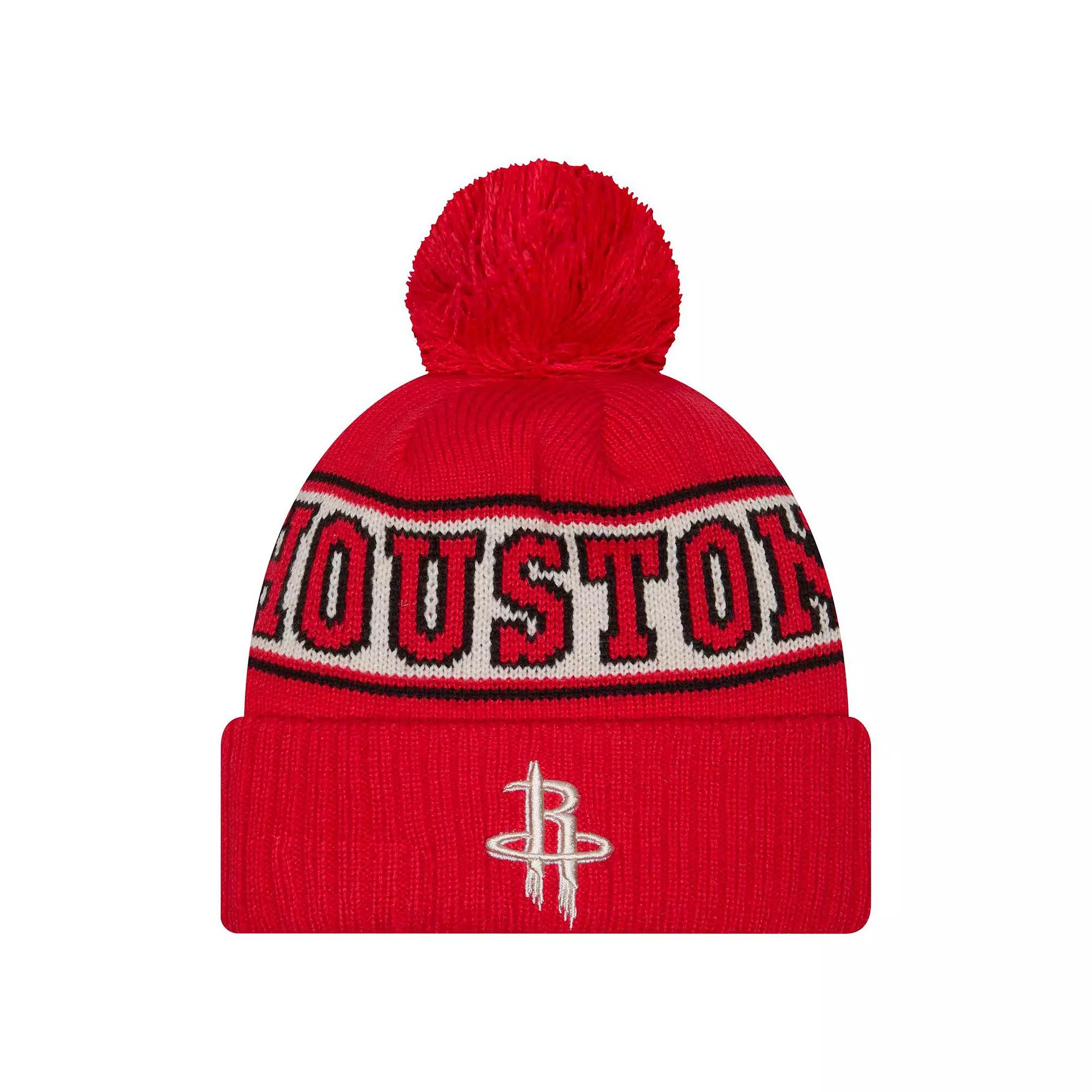 Men's New Era Red Houston Rockets Throwback Retro Cuffed Knit Hat with Pom Product Image