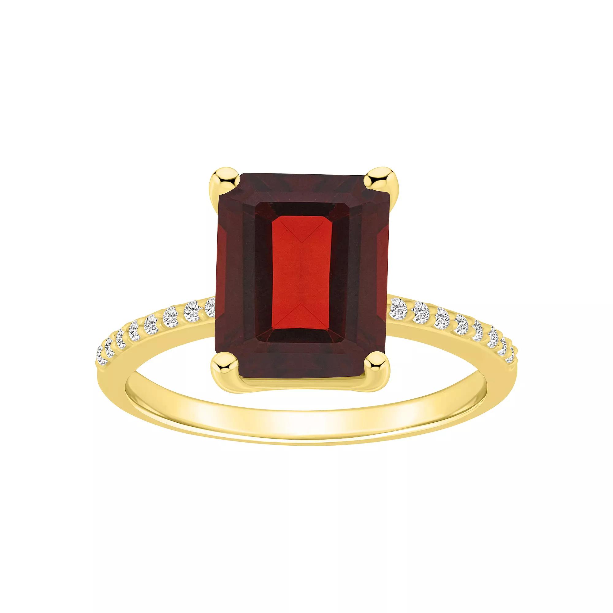 Alyson Layne 14k Gold Emerald Cut Gemstone 1/10 Carat T.W. Diamond Ring, Women's, Size: 7, Red Product Image