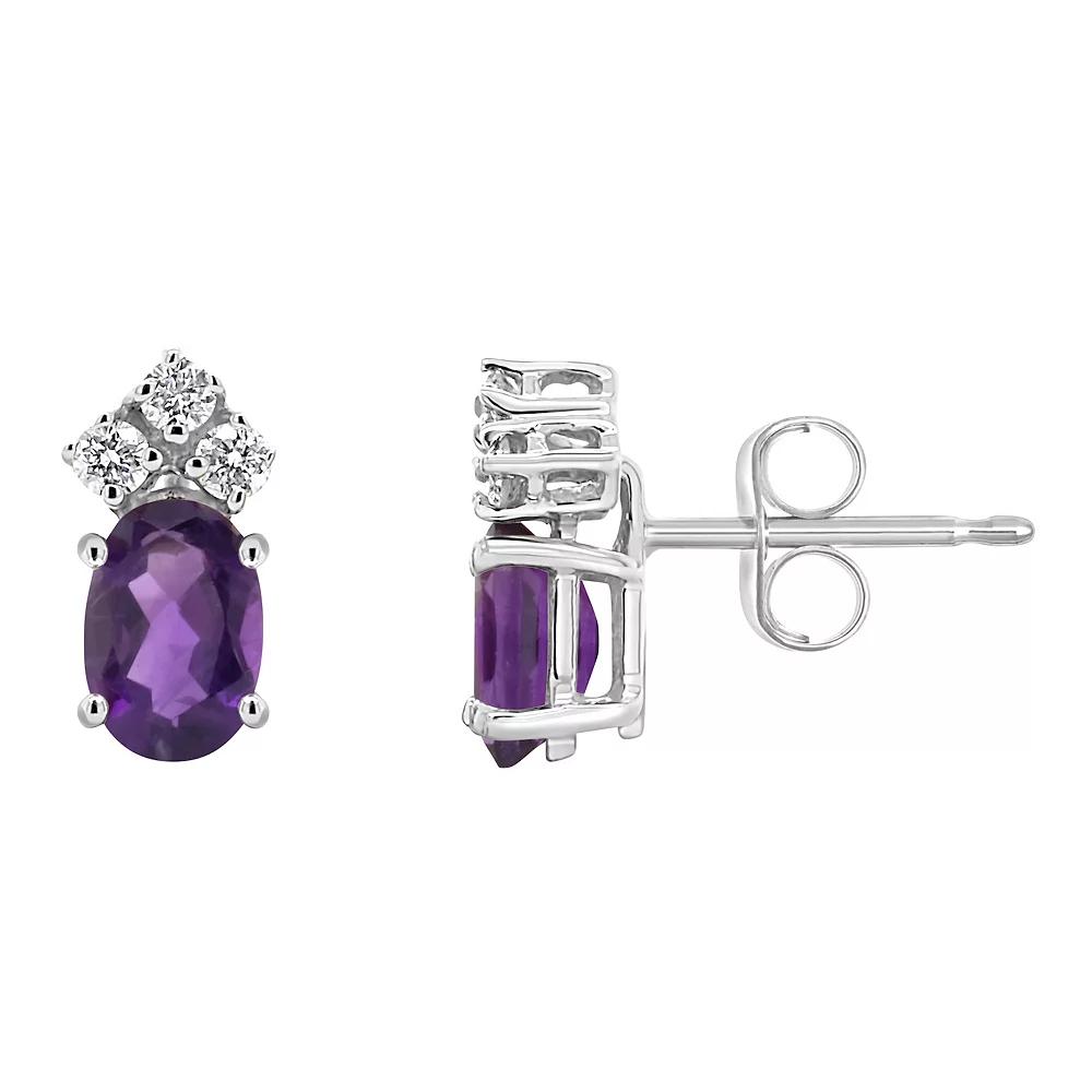 Celebration Gems 14k Gold Oval Amethyst & 1/8 Carat T.W. Diamond Stud Earrings, Women's, 14k Whgold Product Image