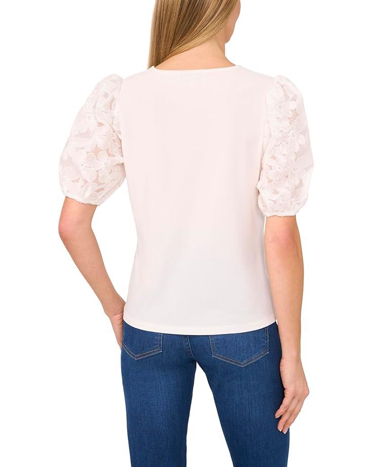 Puff Short Sleeves Mix Media Top Product Image