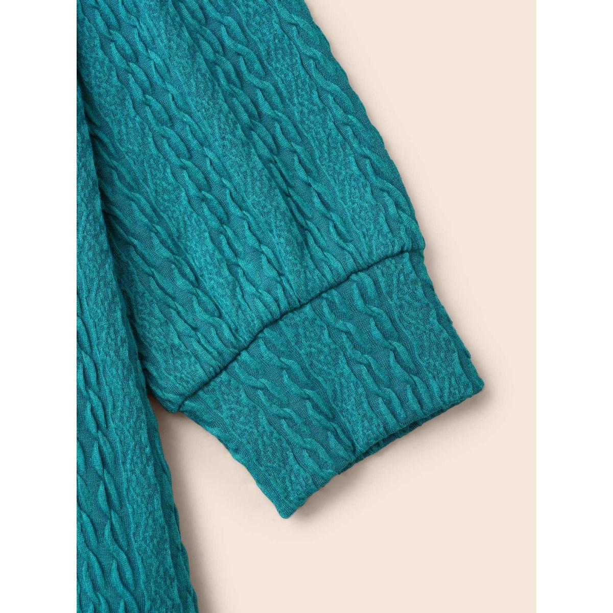 Plus Size Plain Textured Lace Up Hooded Sweatshirt Women Teal Casual Eyelet Non Everyday Sweatshirts BloomChic 18-20/2X Product Image