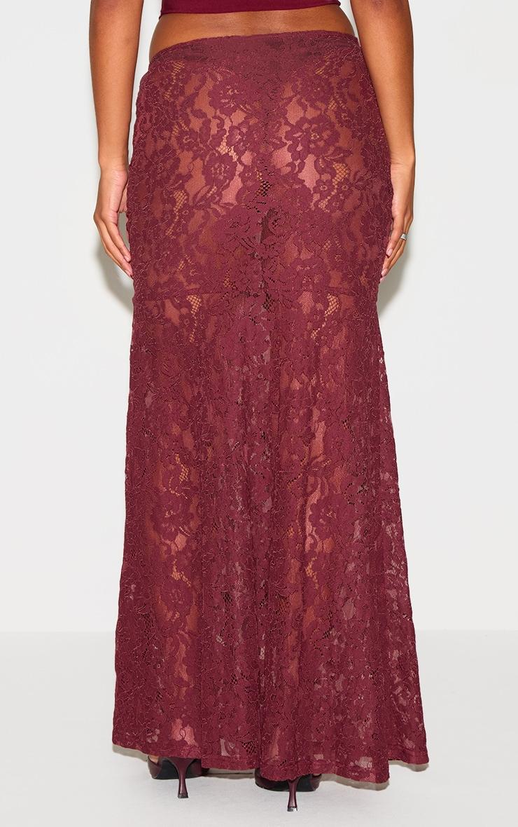 Plum Floral Lace Sheer Maxi Skirt Product Image