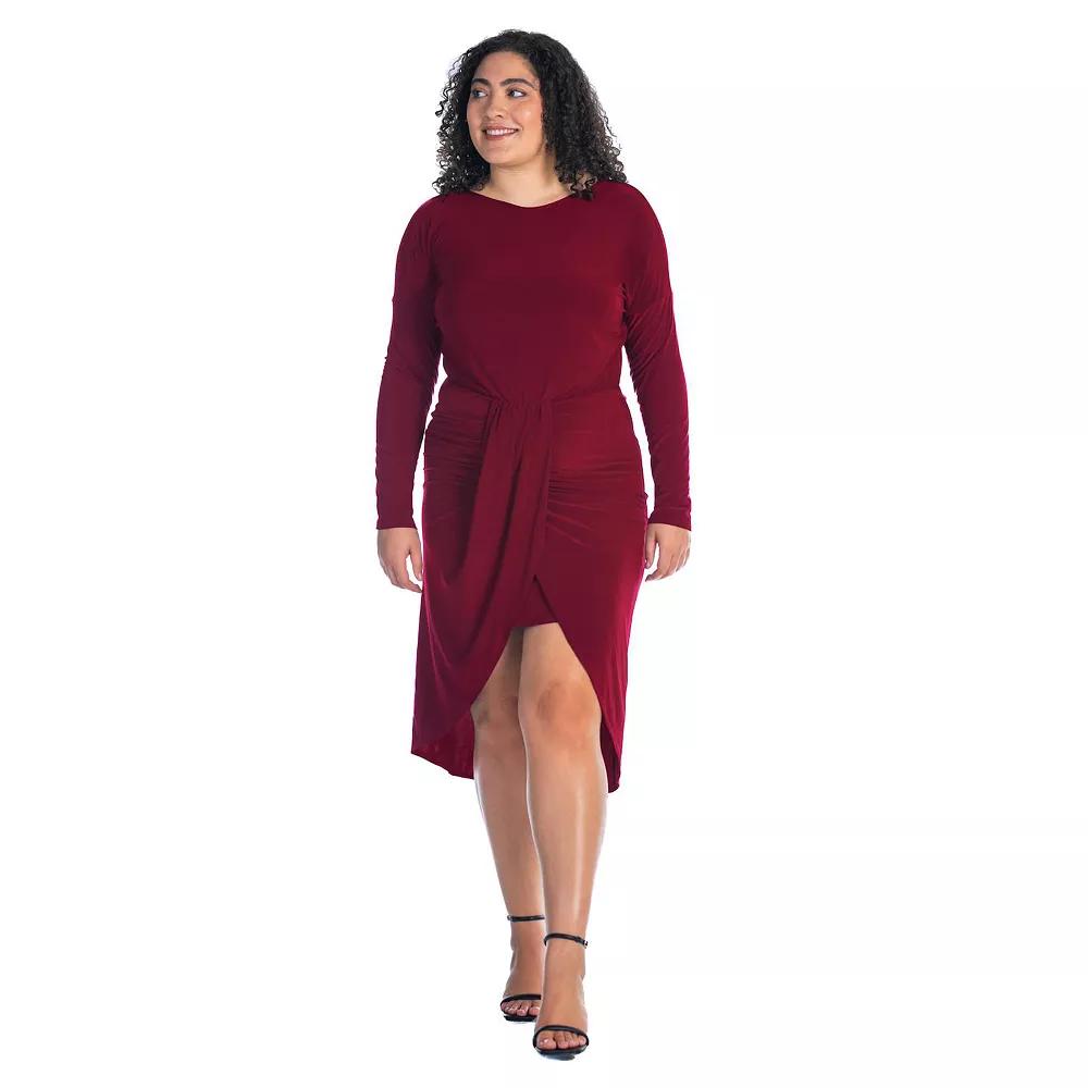 Plus Size 24Seven Comfort Apparel Long Sleeve Tulip Skirt Knee Length Dress, Women's, Size: 3XL, Avocado Product Image