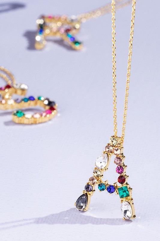 Multi Colored Rhinestone Letter Necklace Product Image