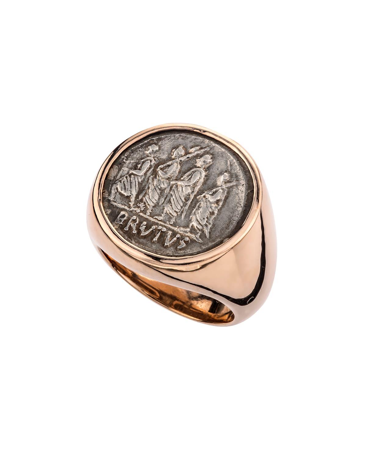 Mens Brutus Ancient Coin 18K Gold Ring Product Image