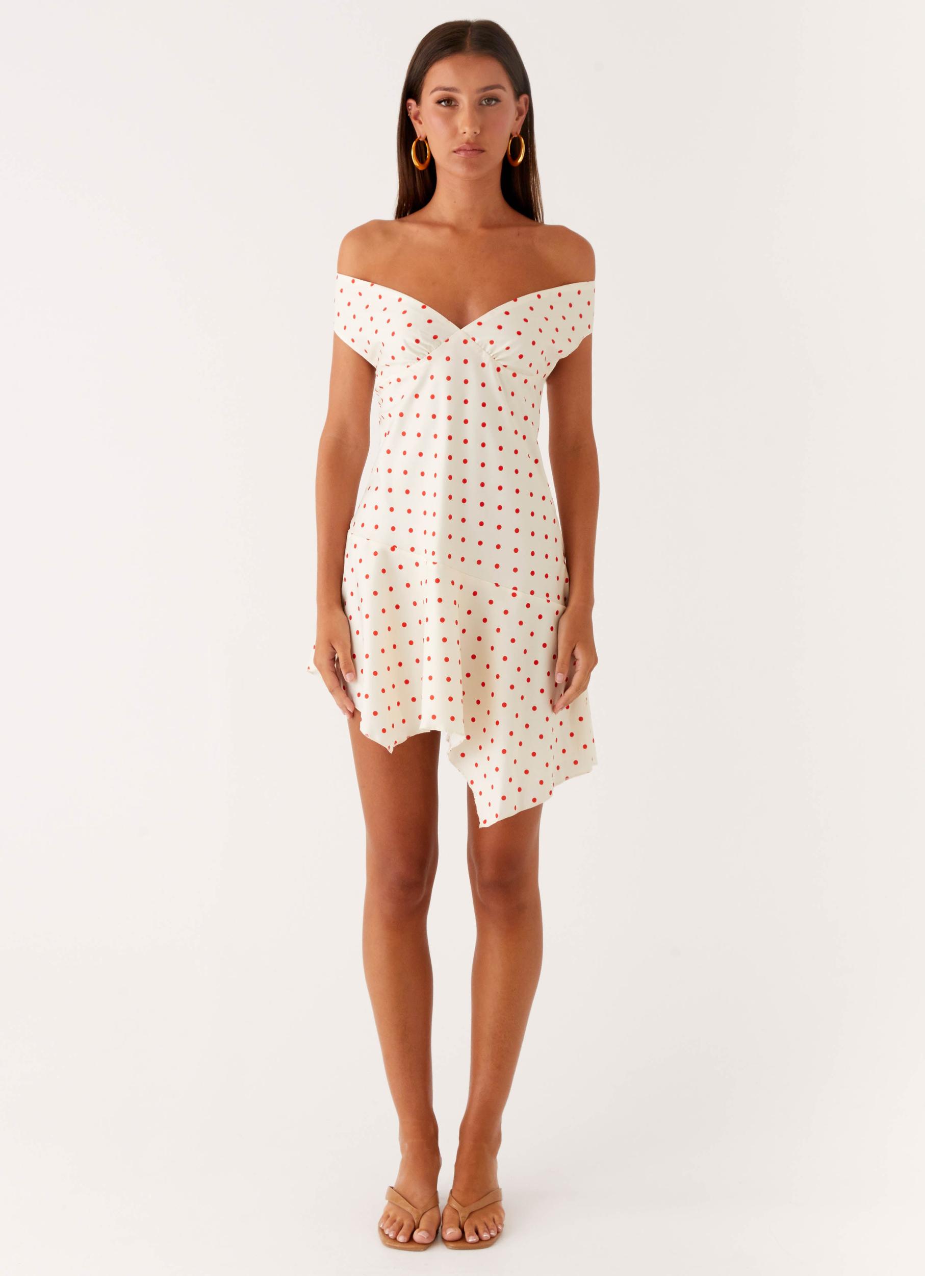 Alma Mini Dress - White Red Polka Dot Product Image