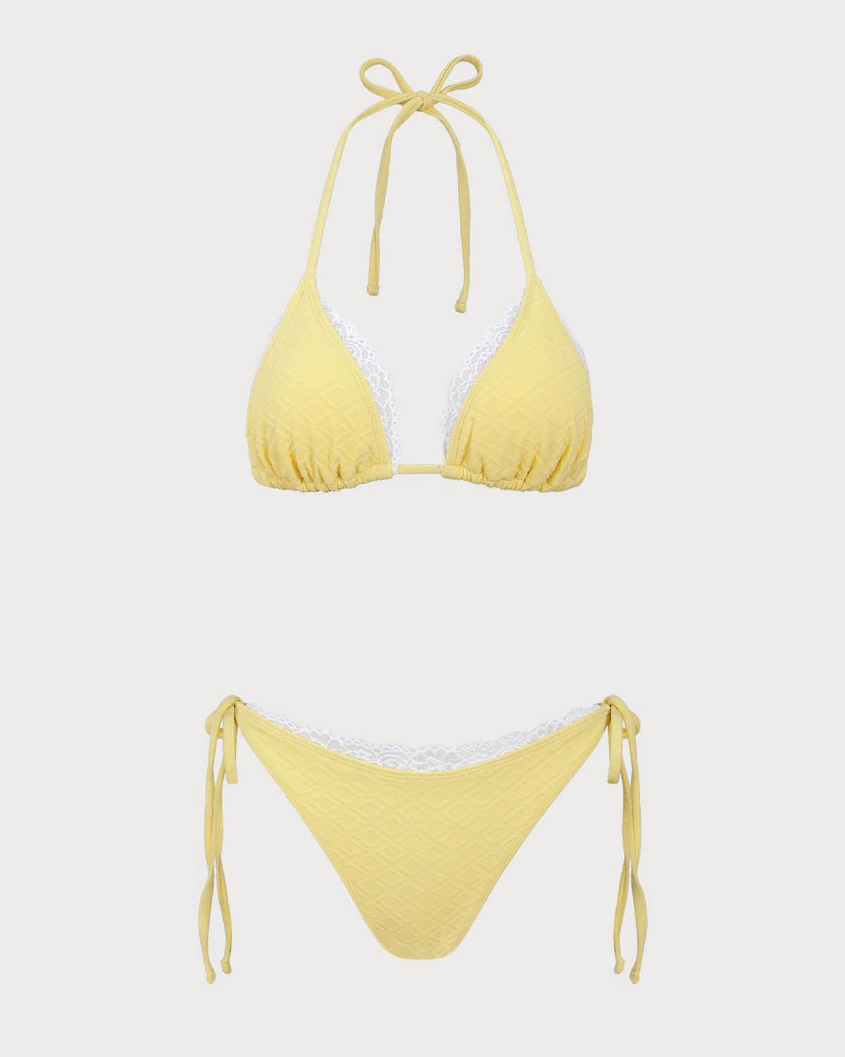 White Contrasting Lace Bikini Set Product Image