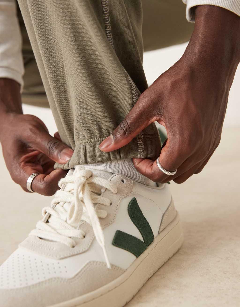 ASOS DESIGN oversized sweatpants with contrast stitching in khaki Product Image