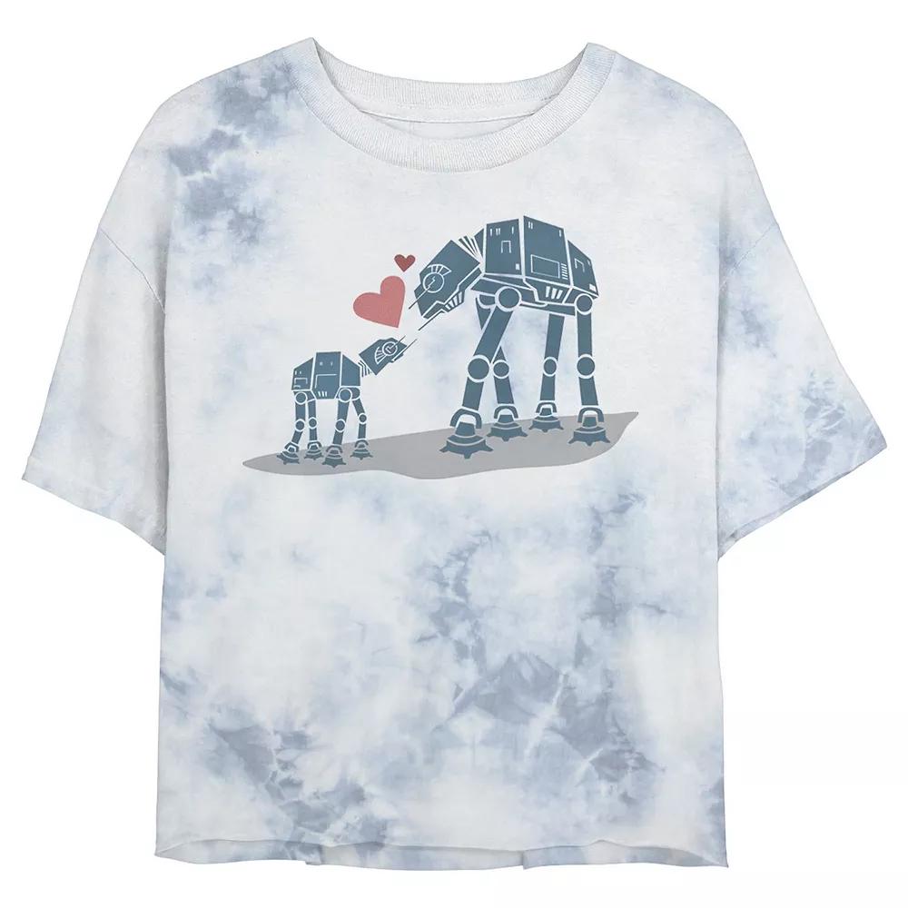 Juniors' Star Wars: AT-AT Mother & Son Portrait Wash Graphic Crop Tee, Women's, Size: Small, White Blue Product Image