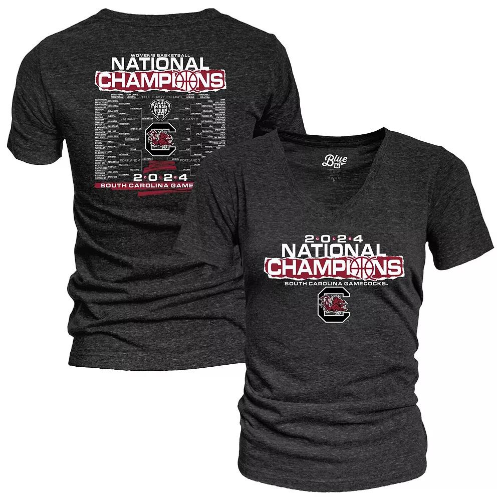 Women's Blue 84 Black South Carolina Gamecocks 2024 NCAA Women's Basketball National Champions Bracket V-Neck T-Shirt, Size: Small Product Image