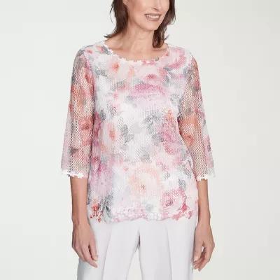 Alfred Dunner Estate Of Mind Womens Crew Neck 3/4 Sleeve T-Shirt Product Image