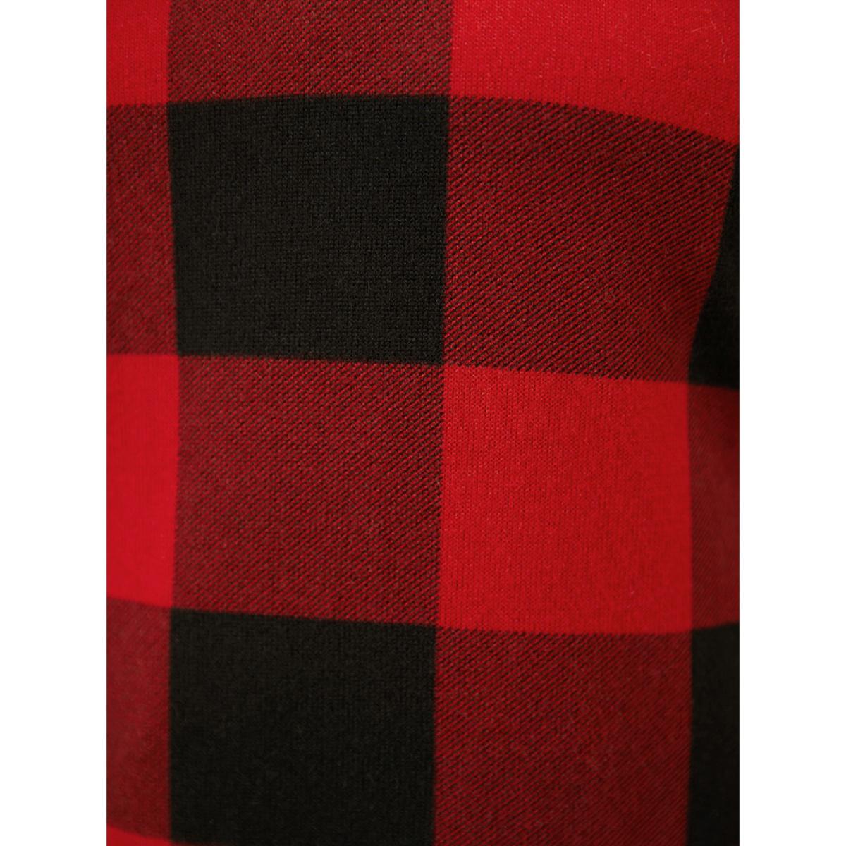 Plus Size Plaid Patchwork Button Detail Cowl Neck 2-In-1 Sweatshirt Women Red Casual Patchwork Cowl Neck Festival-Christmas Sweatshirts BloomChic 10/M Product Image