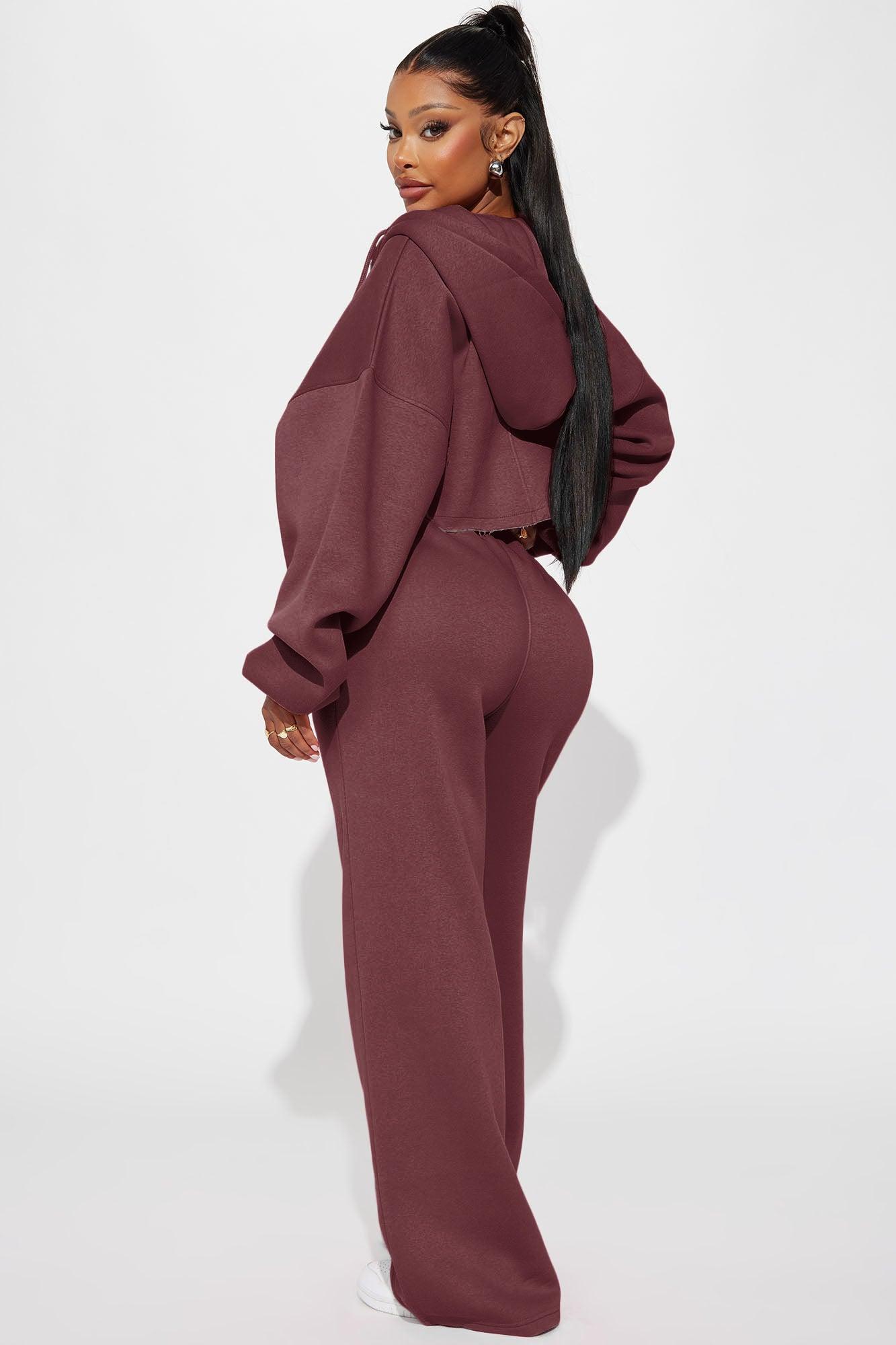 On The Go Fleece Pant Set - Burgundy Female Product Image