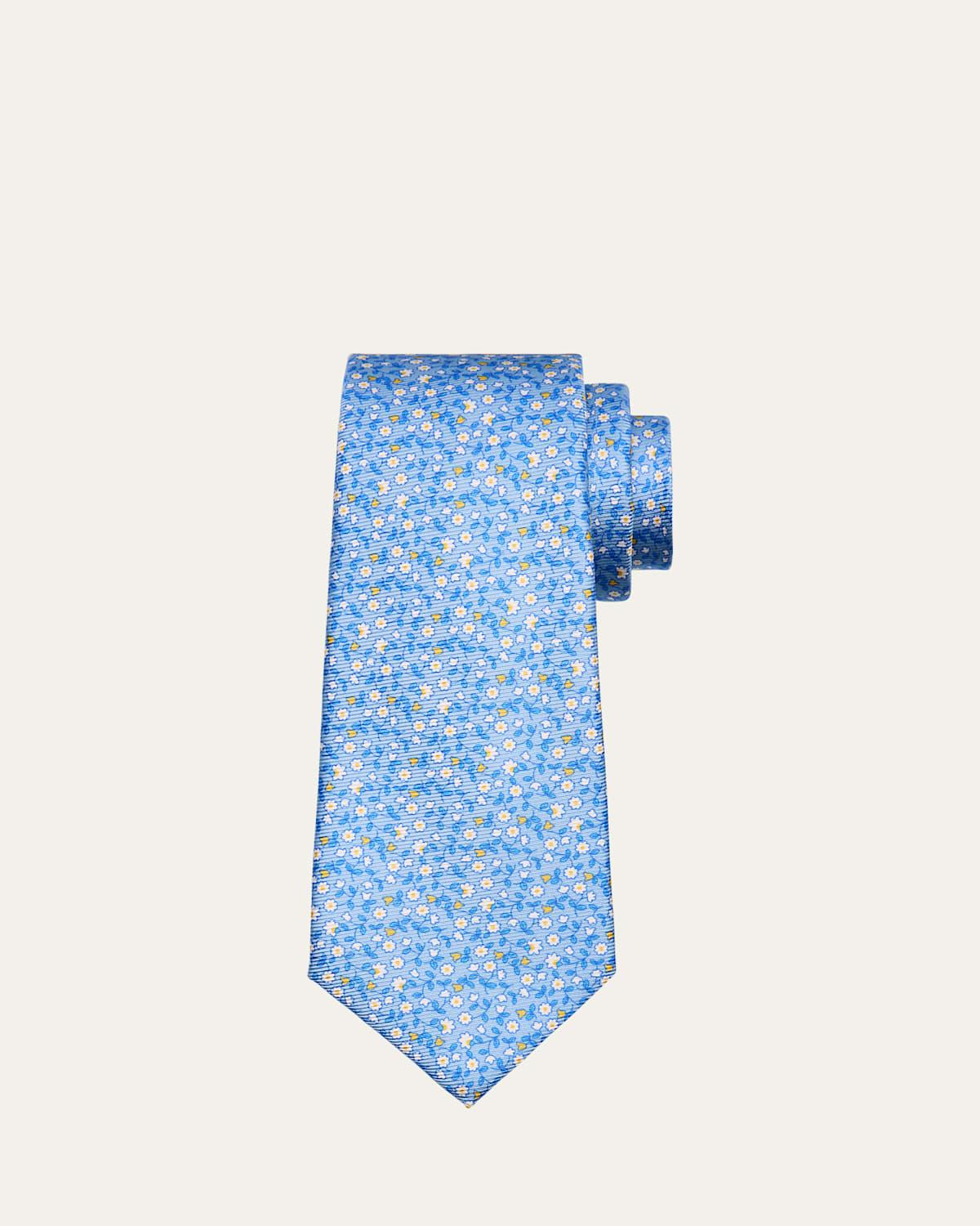 Mens Micro-Floral Silk 7-Fold Tie Product Image