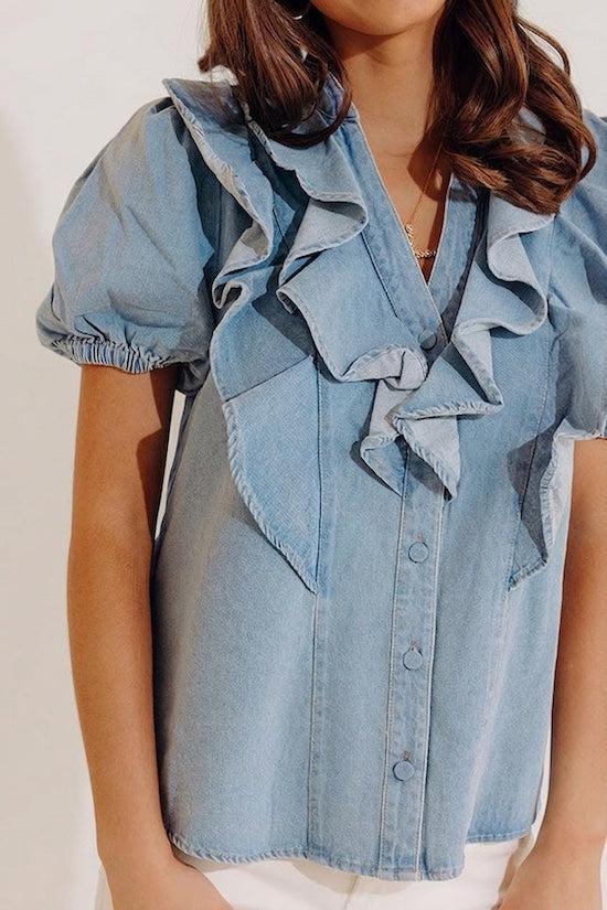 Sweetly Simple Denim Ruffle Top Product Image