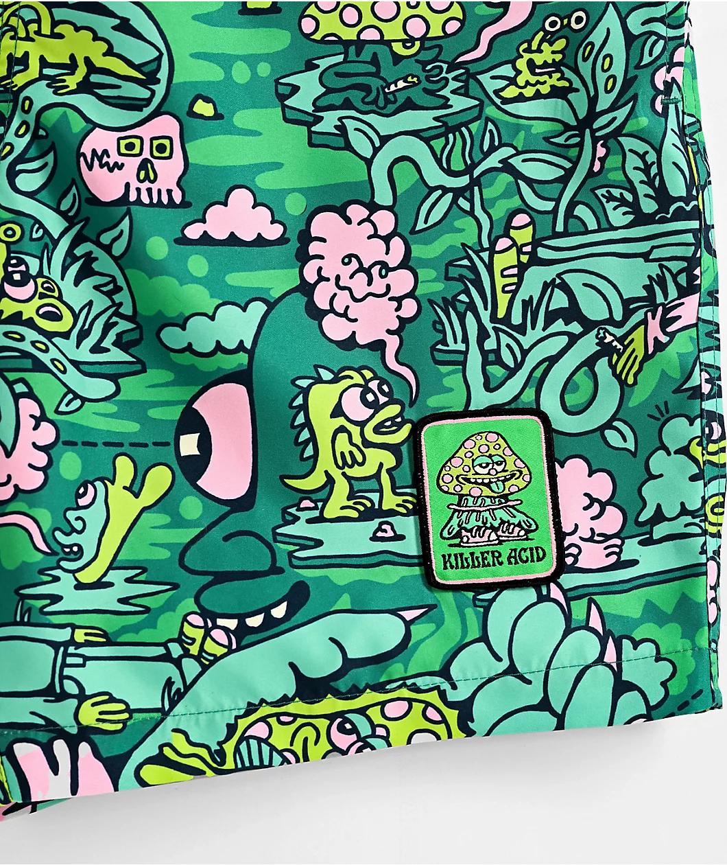 Killer Acid Trippy Jungle Green Board Shorts Product Image