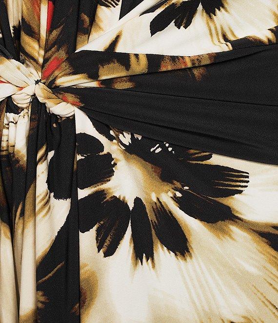 Anne Klein Plus Size Floral V-Neck Sleeveless Knot Front Maxi Dress Product Image