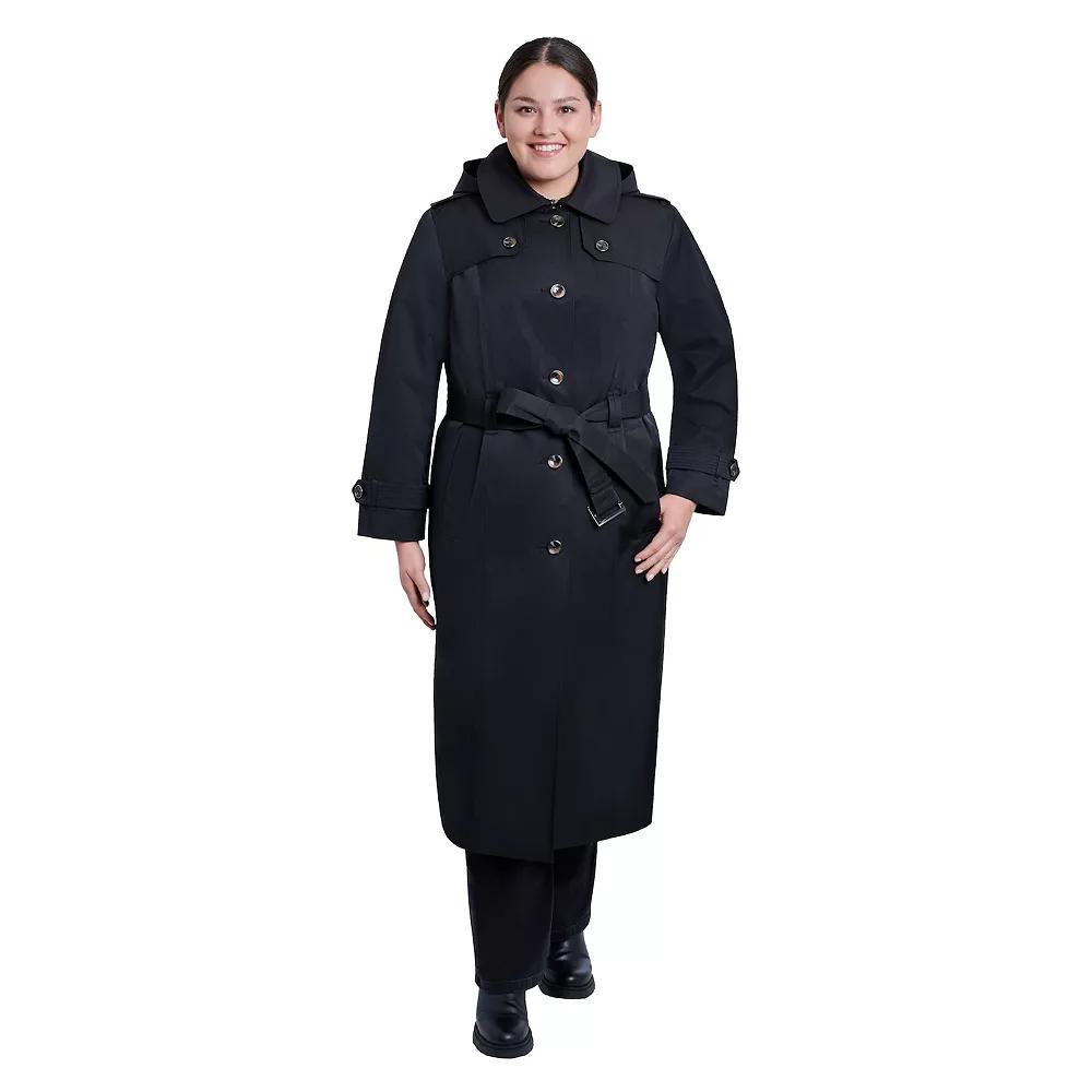 Plus Size London Fog Hooded Maxi Trench Coat, Womens Product Image
