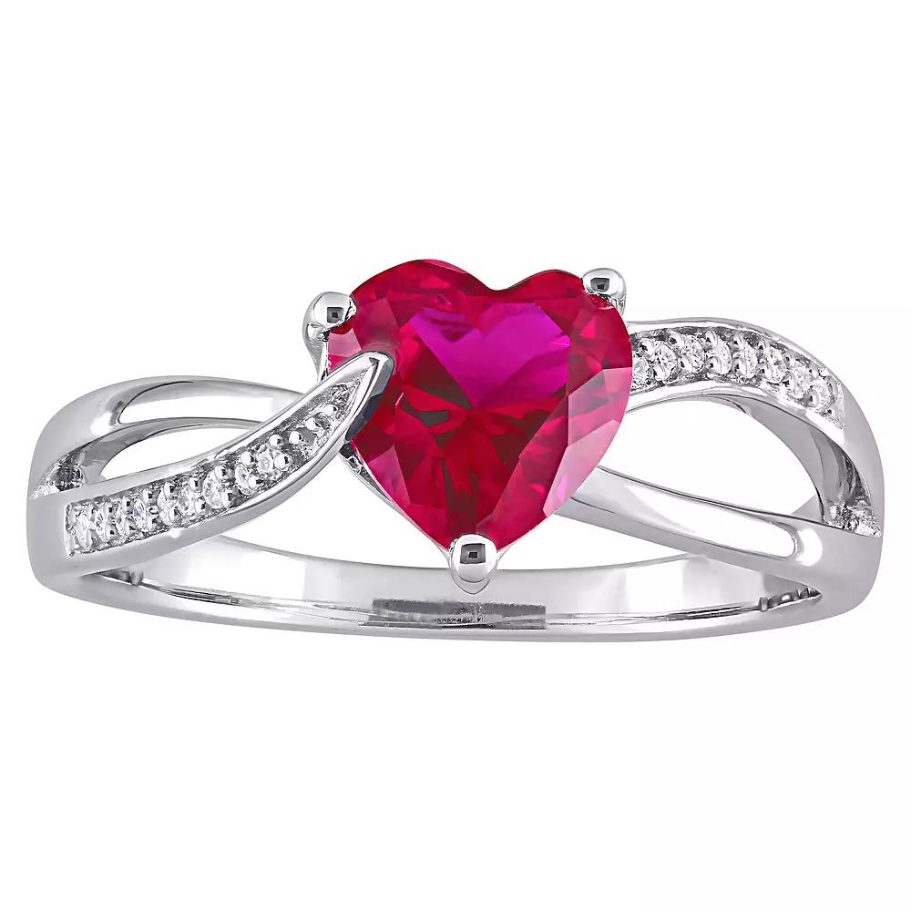 Stella Grace Sterling Silver Lab Created Ruby & Diamond Accent Heart Crossover Ring, Women's, Size: 7.50 Product Image