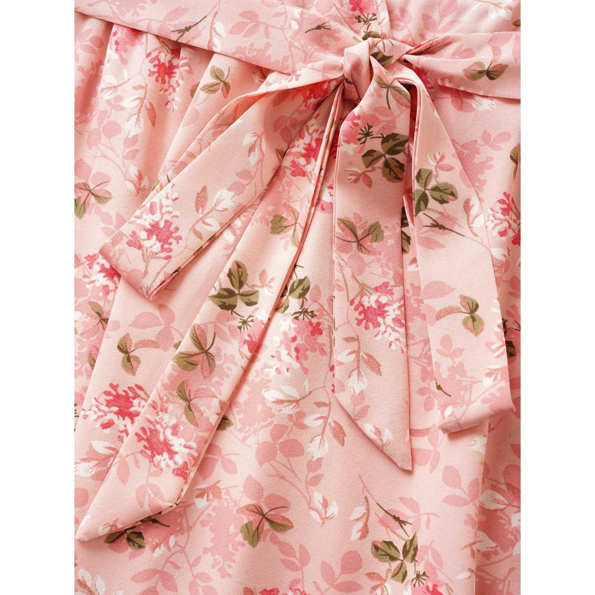 Plus Size Floral Overlap Collar Belted Ruffles Dress Lightpink Women Elegant Belted Overlap Collar Half Sleeve Curvy BloomChic 14-16/1X Product Image