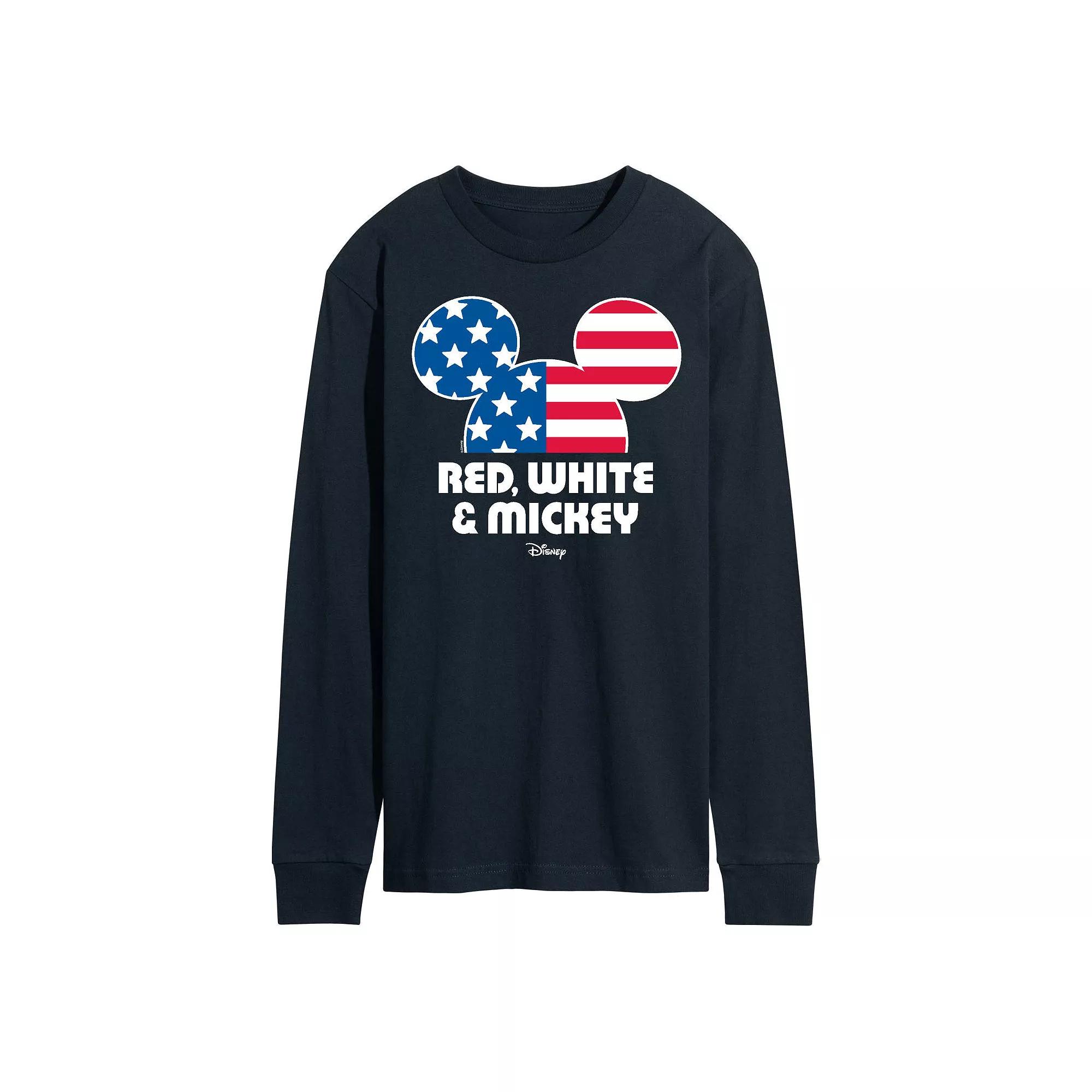 Disney's Men's Red White & Mickey Long Sleeve Graphic Tee,  Product Image