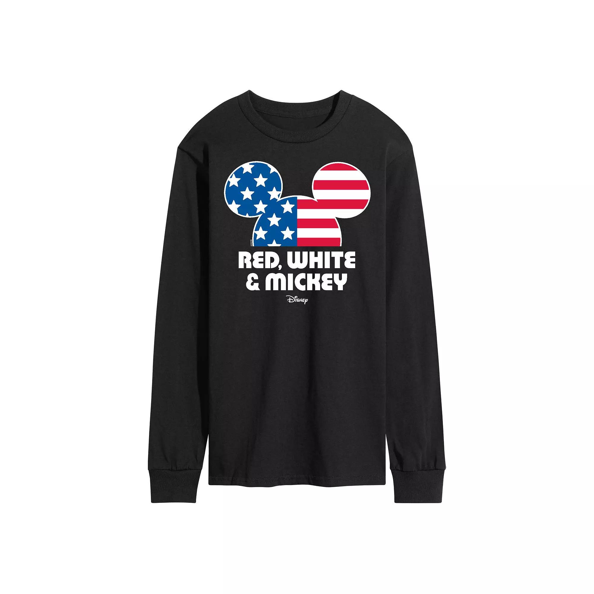 Disney's Men's Red White & Mickey Long Sleeve Graphic Tee,  Product Image