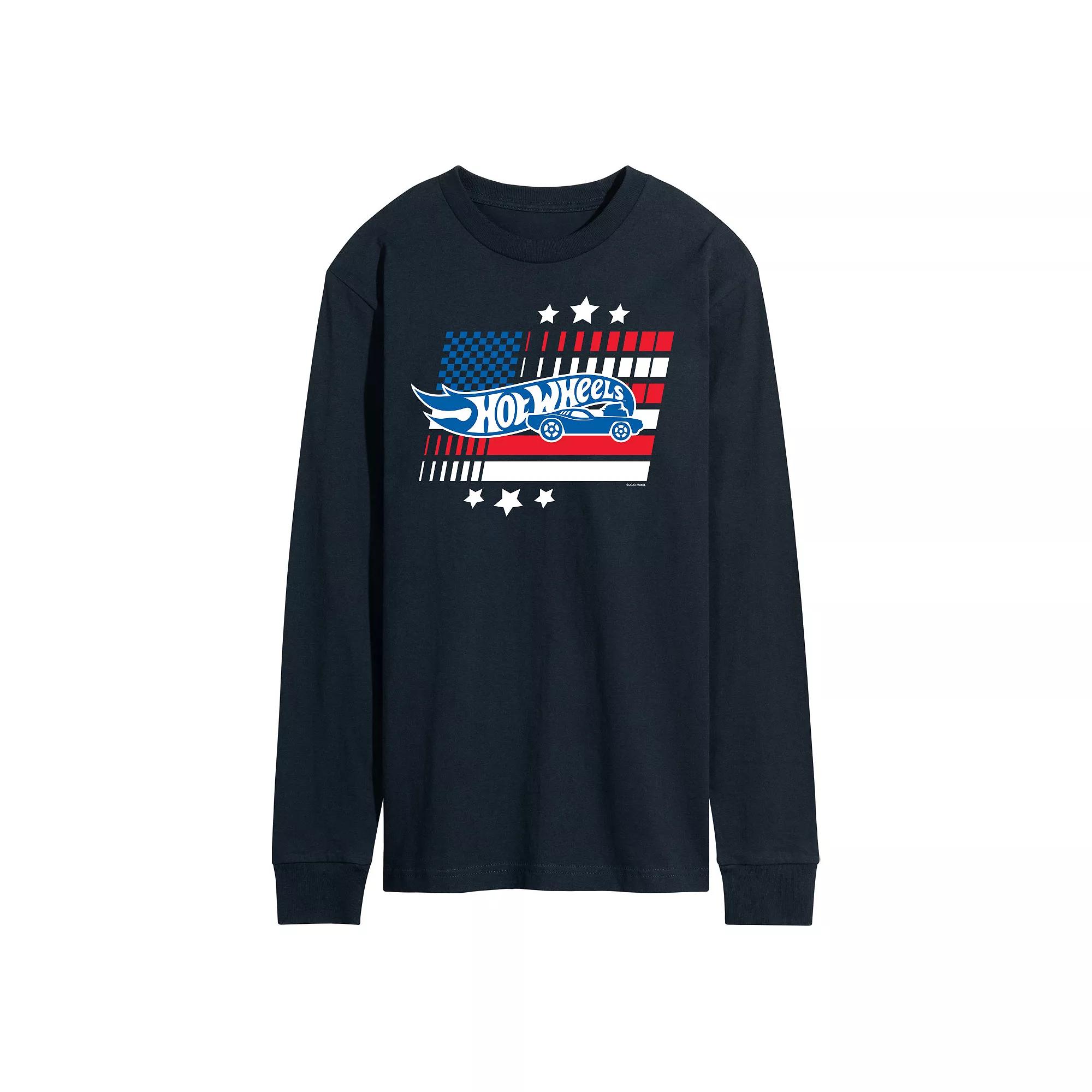 Men's Hot Wheels Logo Flag Long Sleeve Graphic Tee,  Product Image