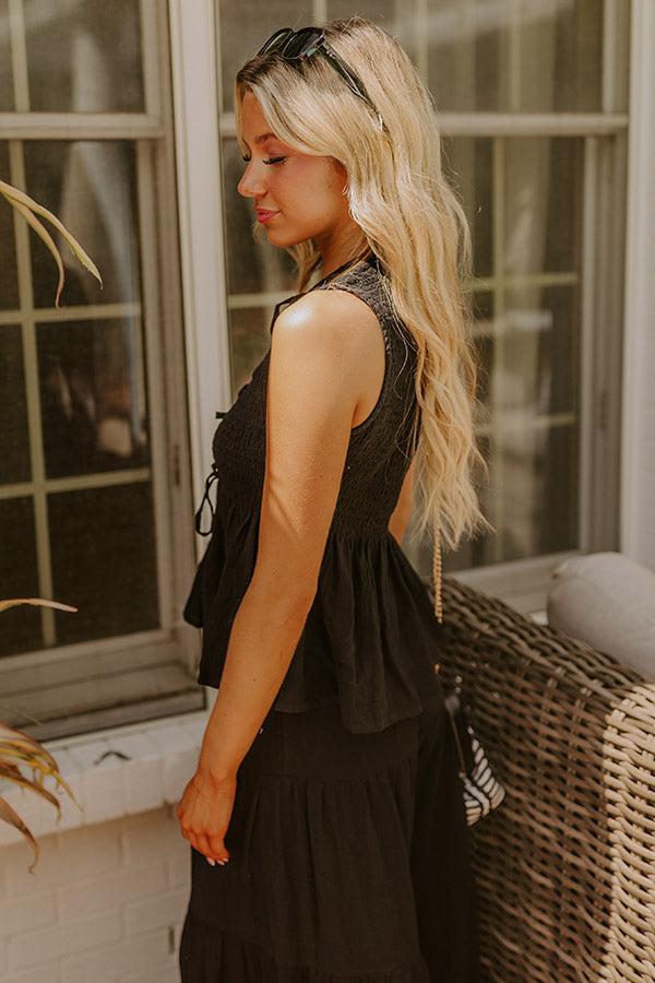 Santorini Breeze Front Tie Smocked Top in Black Product Image