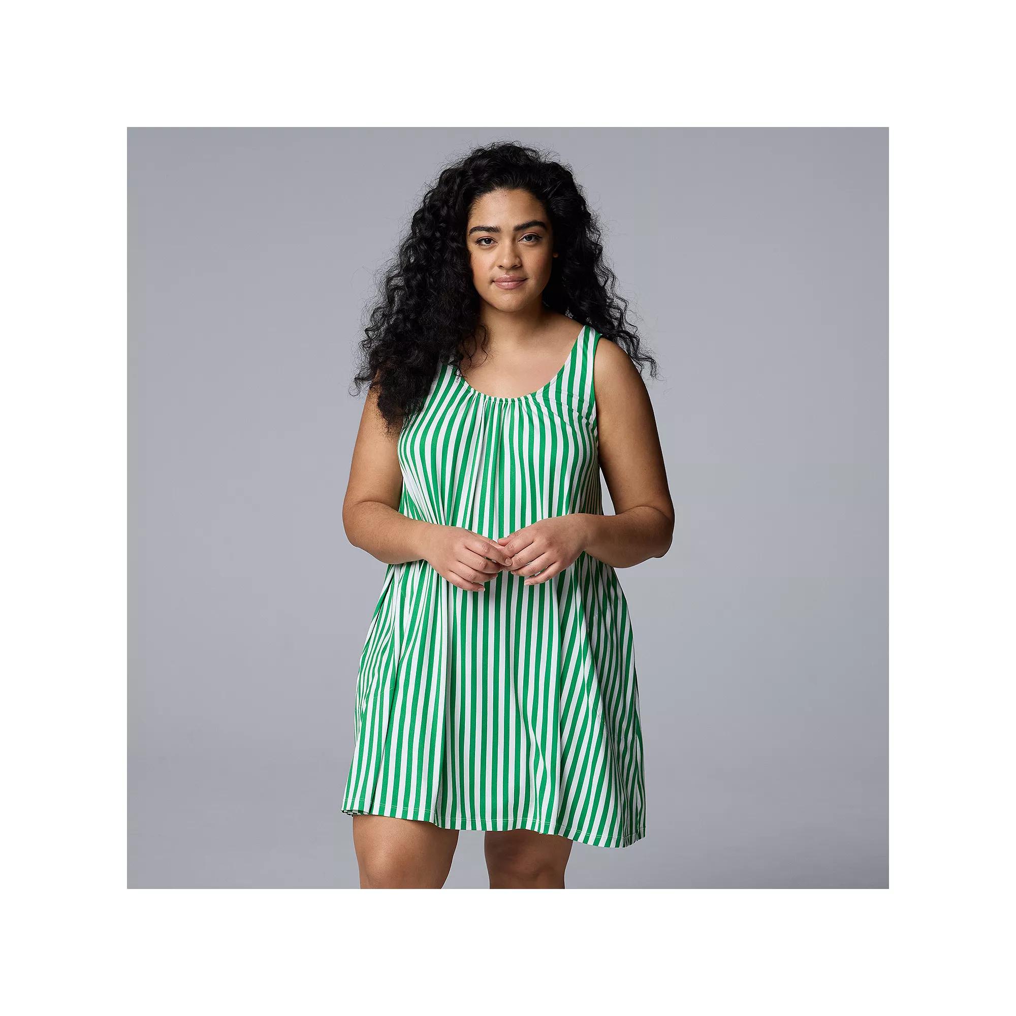 Plus Size Simply Vera Vera Wang Cozy Sleep Chemise, Women's, Size: 1XL, Kelly Green Stripe Product Image
