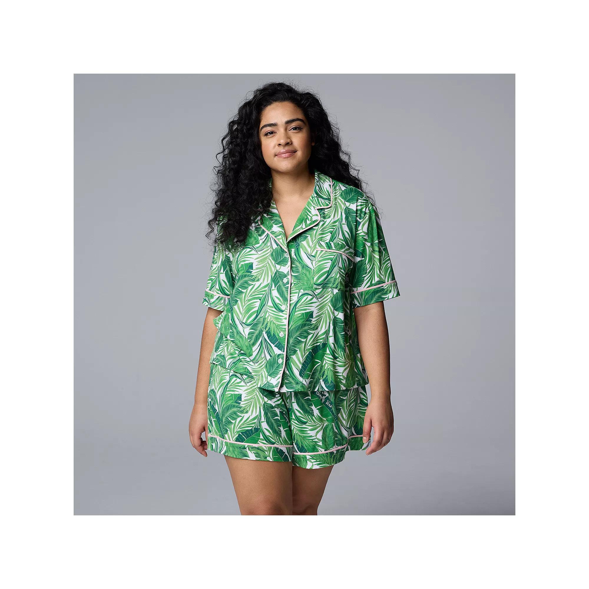 Plus Size Simply Vera Vera Wang 2-Piece Top & Boxer Sleep Set, Women's, Size: 3XL, Green Palm Product Image