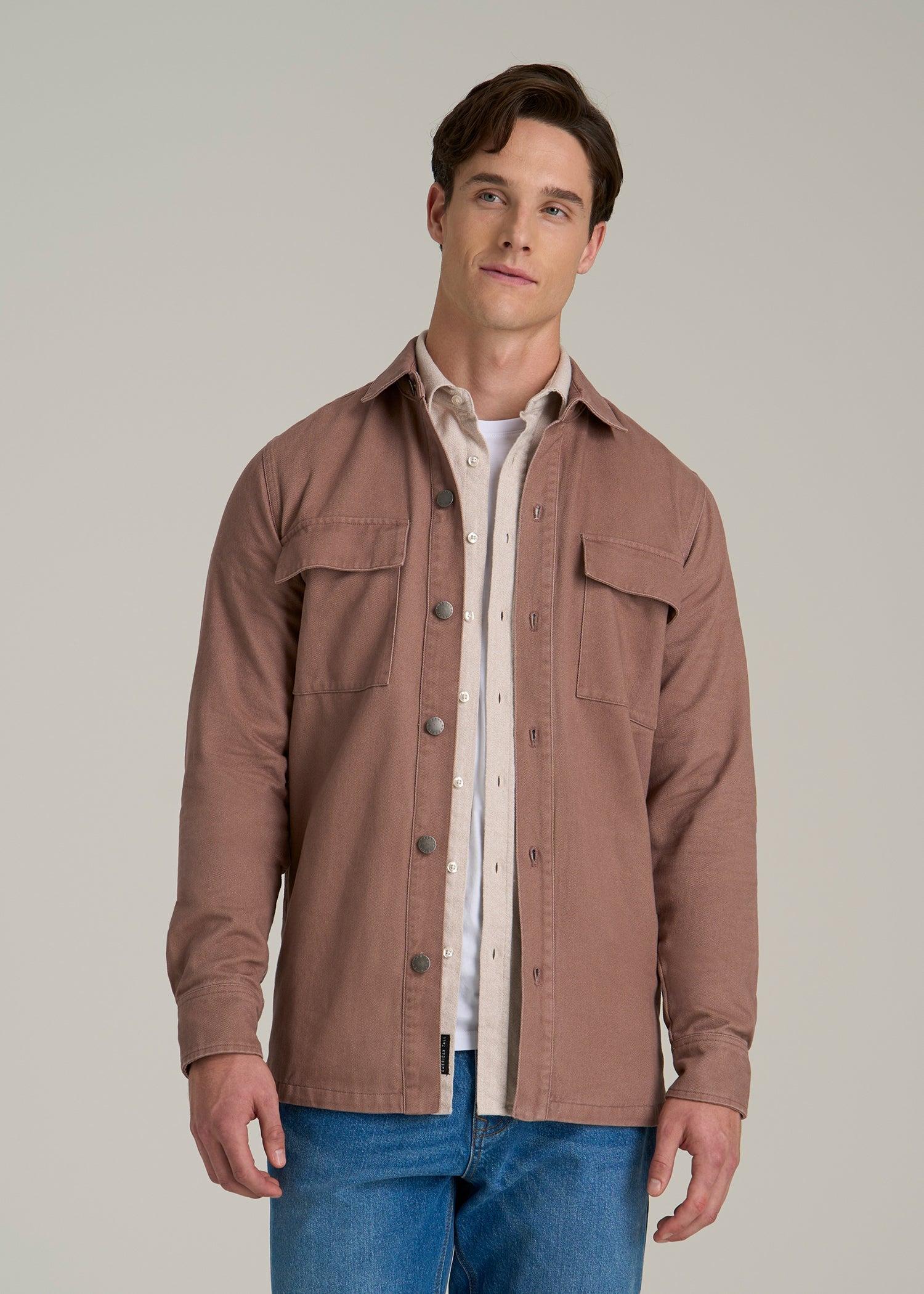 Casual Twill Shirt Jacket for Tall Men in Nutmeg Male Product Image