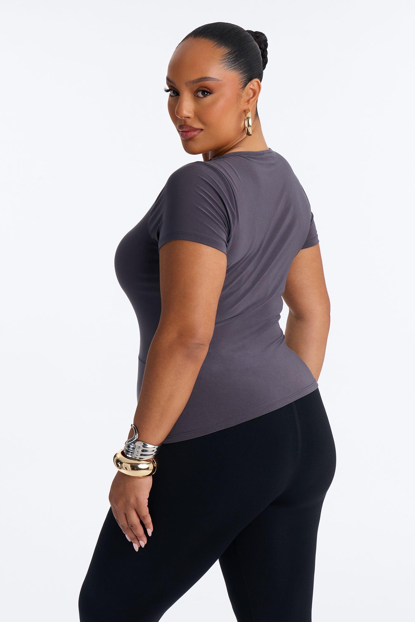 Chrome Kiss Hardware Short Sleeve Top - Charcoal Female Product Image