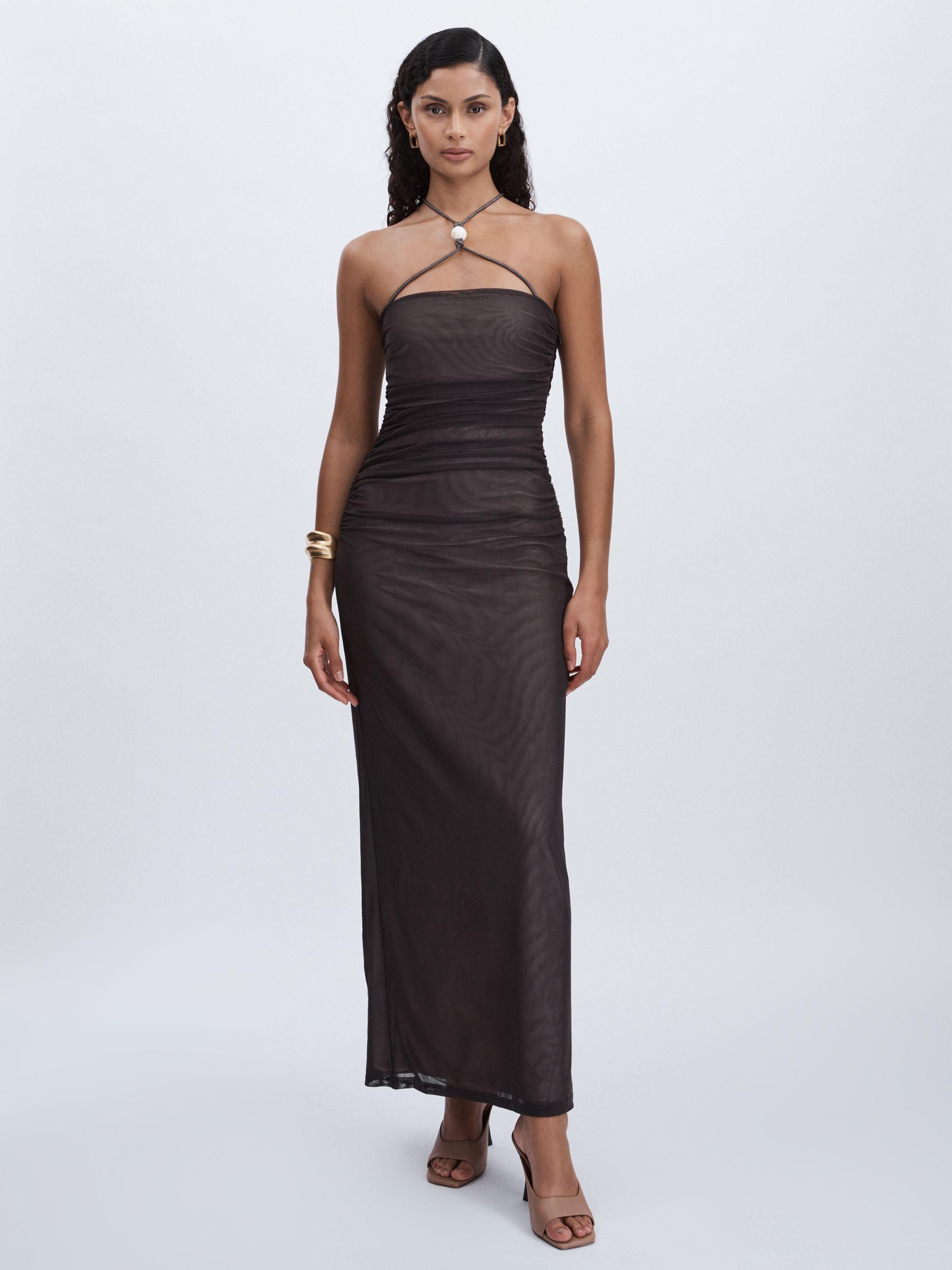 Significant Other Ruched Mesh Maxi Dress in Chocolate Product Image