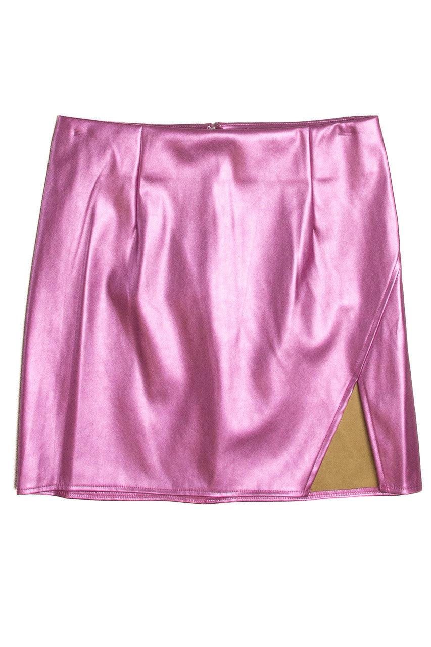 Pink Shimmer Slit Front Skirt Product Image
