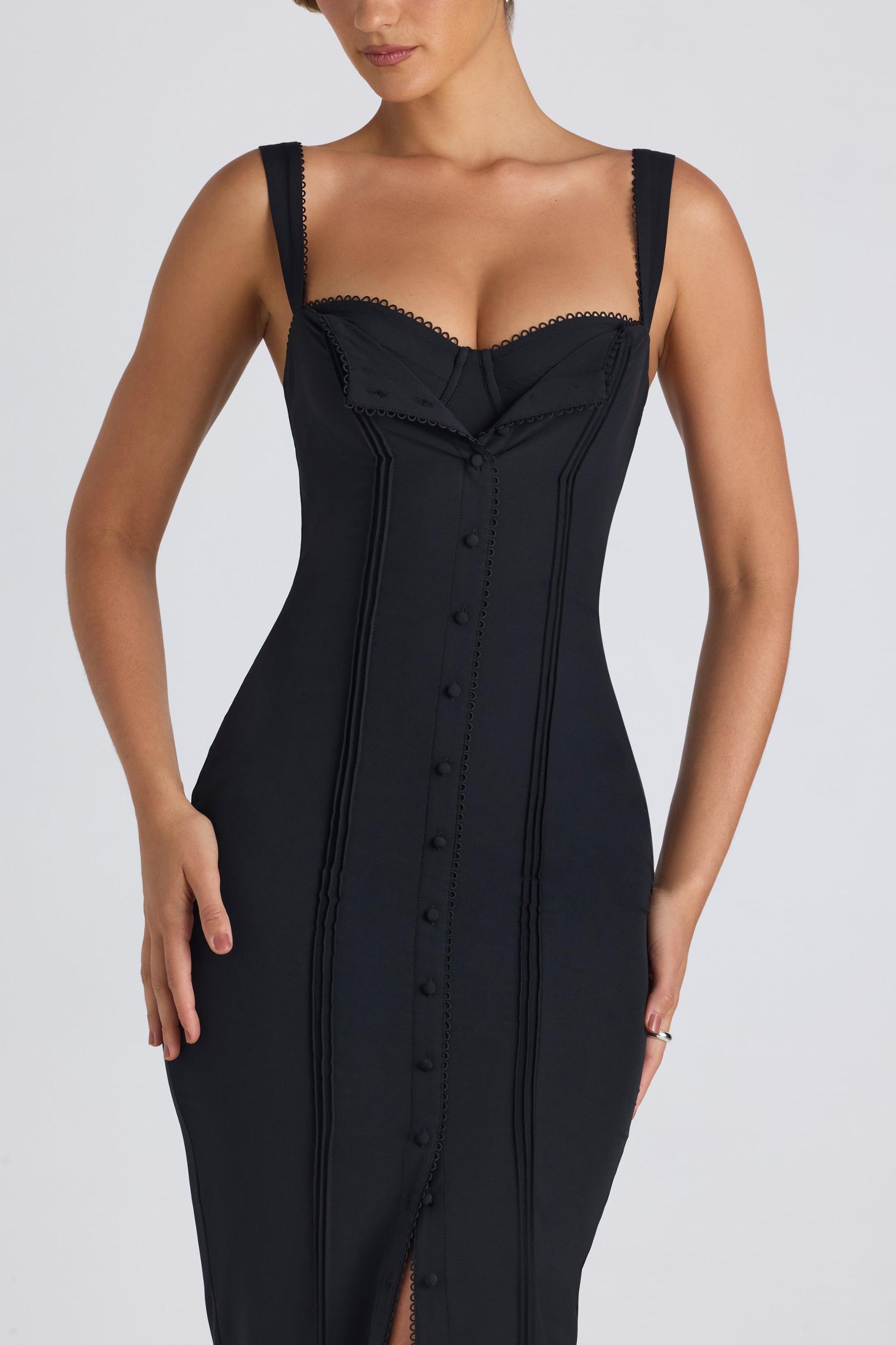 Button-Detail Midaxi Dress in Black Product Image