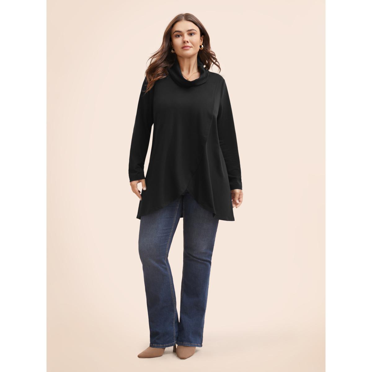 Plus Size Supersoft Plain Wrap Hem Turtleneck Sweatshirt Women Gray Leisure Wrap Turtleneck Casual Sweatshirts BloomChic 30/6X Product Image