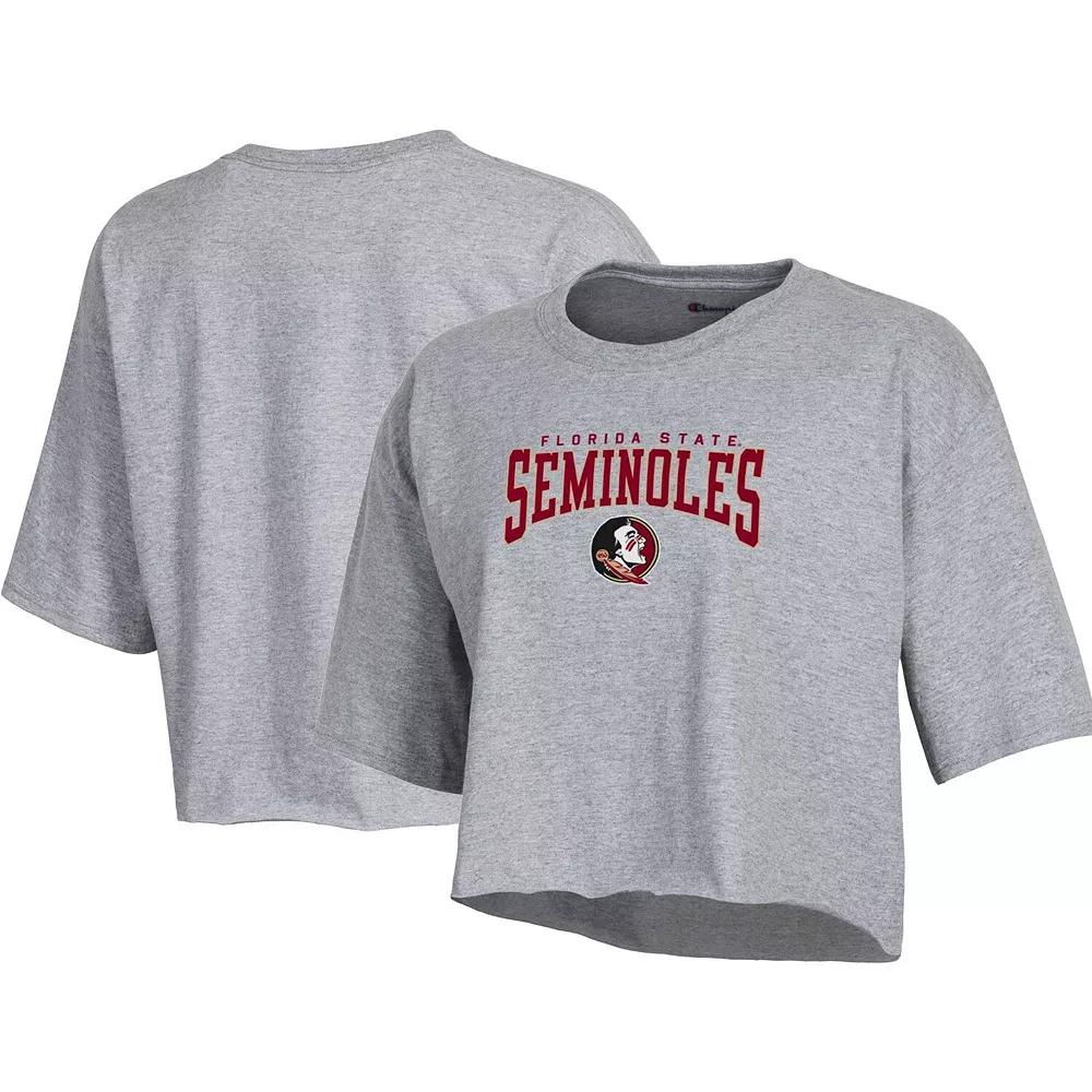 Women's Champion Heather Gray Florida State Seminoles Boyfriend Cropped T-Shirt,  Product Image