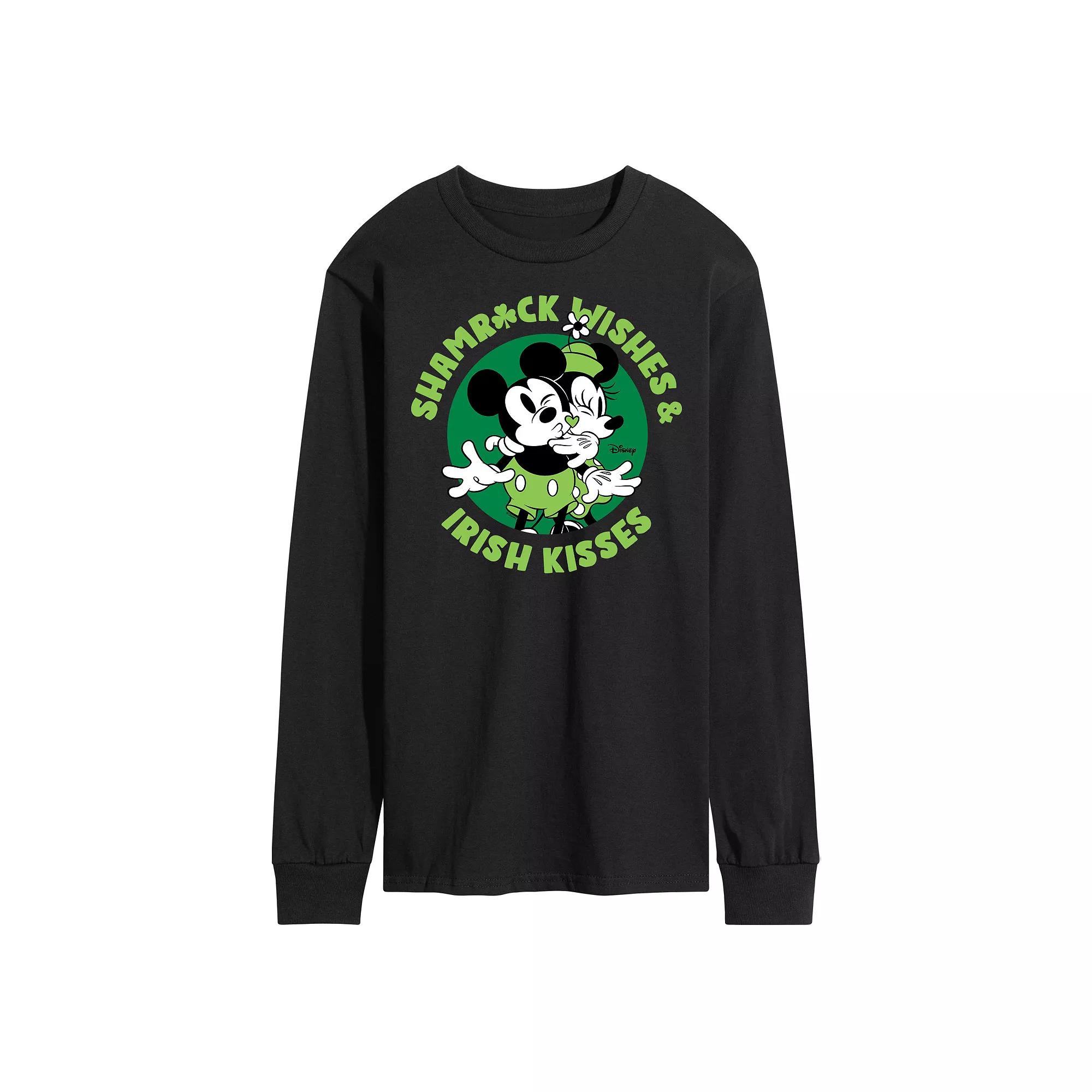 Disney's Mickey & Minnie Mouse Men's Shamrock Wishes Irish Kisses Long Sleeve Graphic Tee,  Product Image