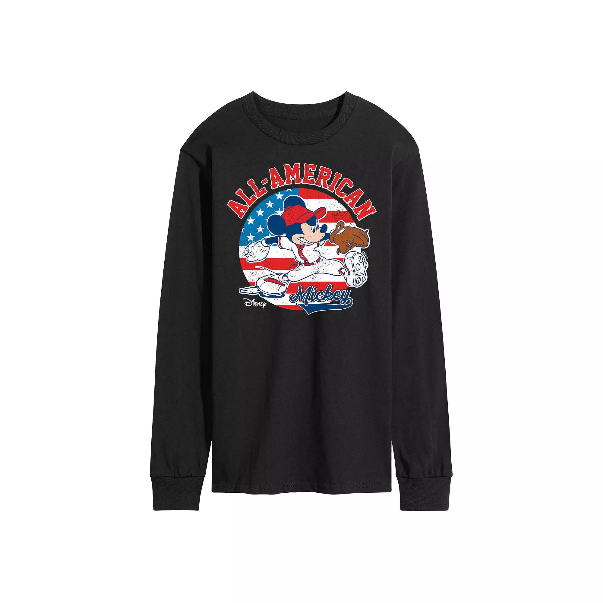 Disney's Mickey Mouse Men's Americana Baseball Long Sleeve Graphic Tee,  Product Image
